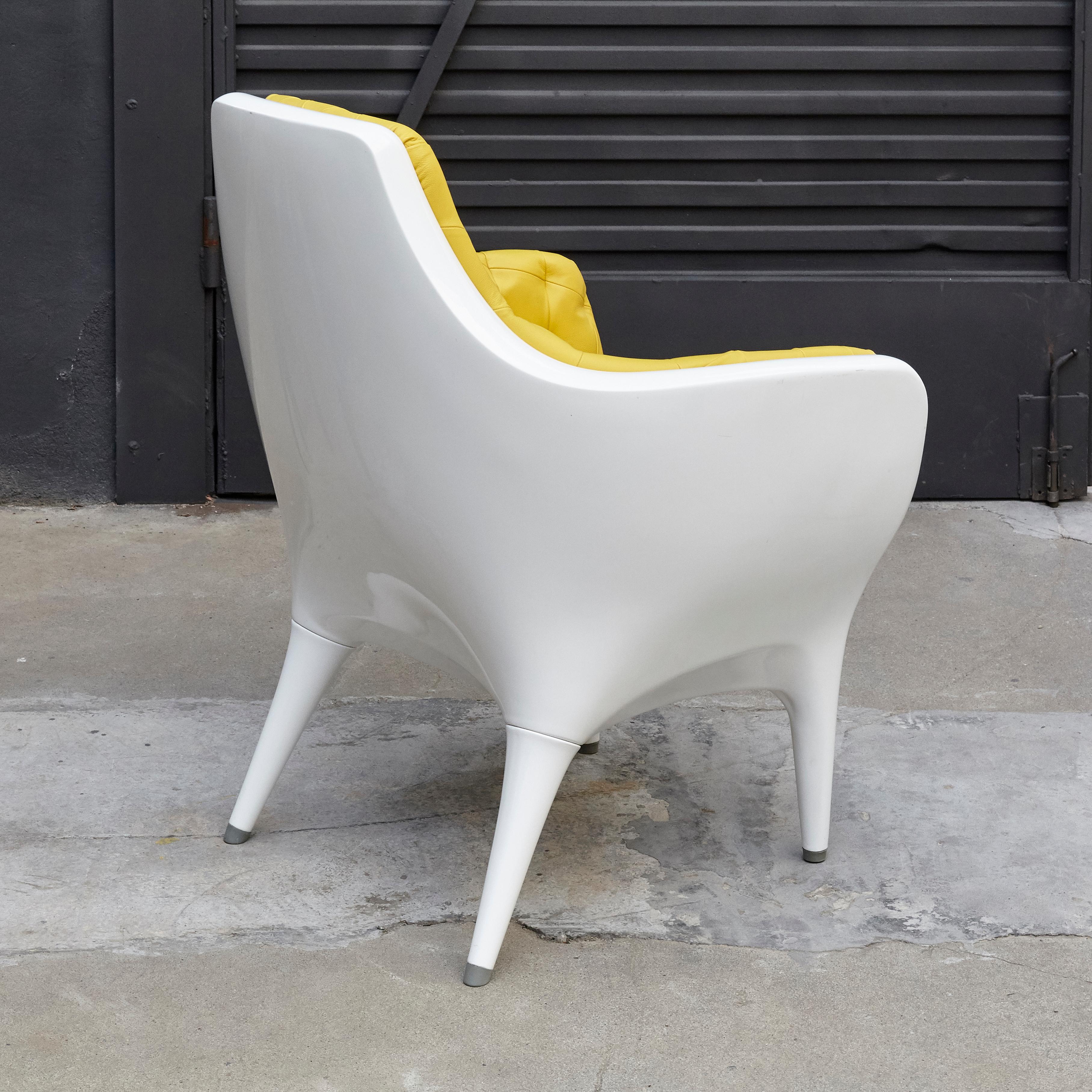 Spanish Jaime Hayon Contemporary Showtime Armchair Lacquered White and Yellow For Sale