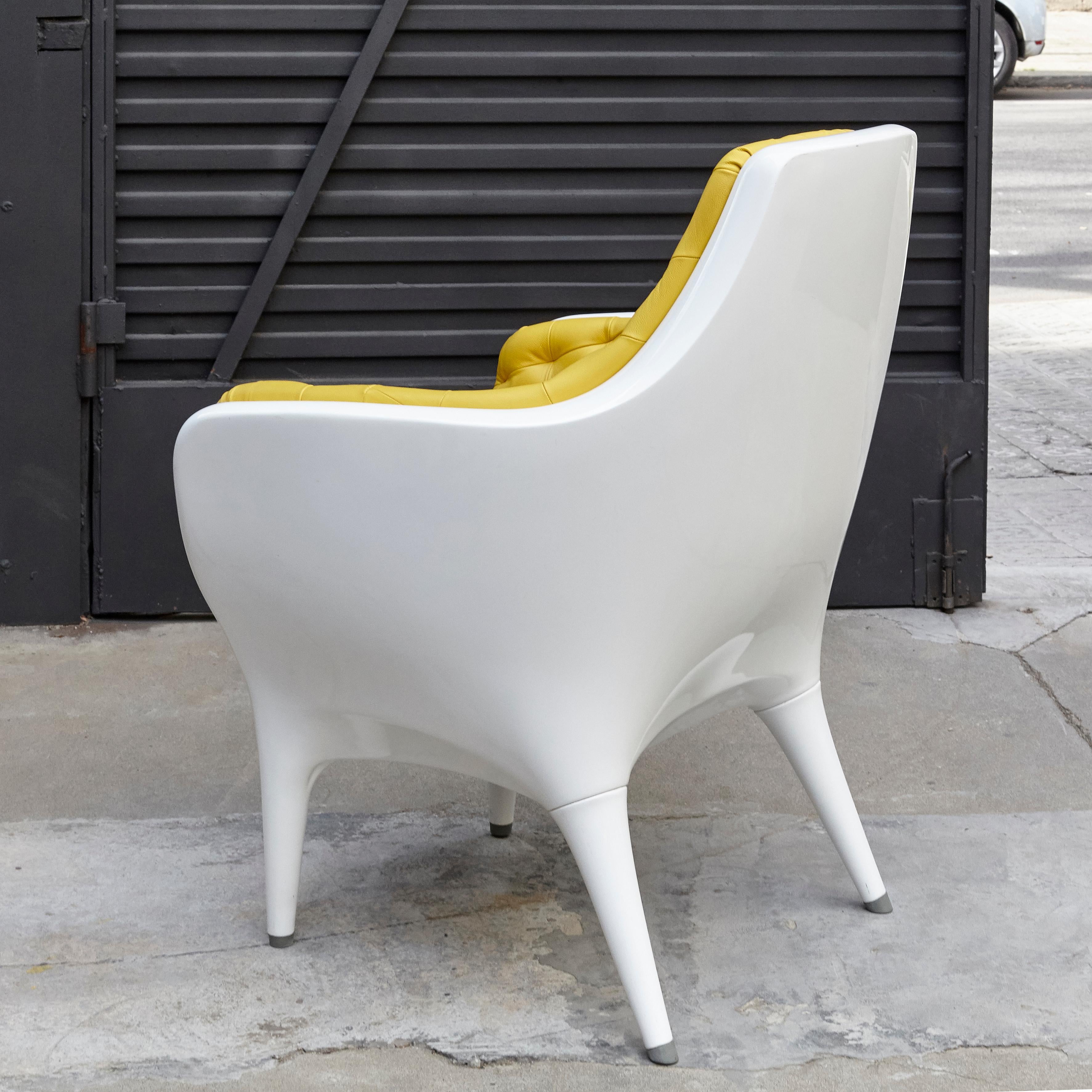 Leather Jaime Hayon Contemporary Showtime Armchair Lacquered White and Yellow For Sale