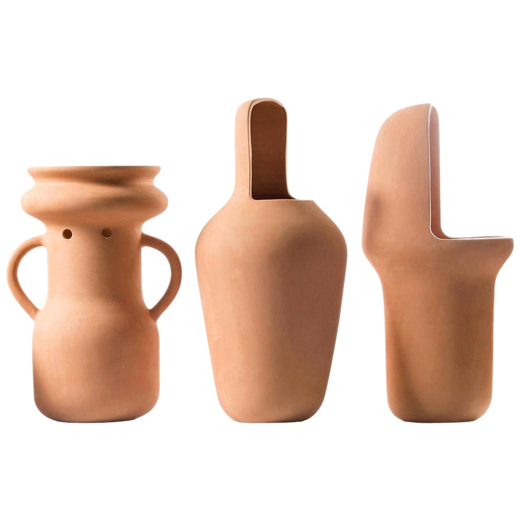 Jaime Hayon Juego Contemporáneo de Jarrones Grandes de Terracota con Gardenias en venta