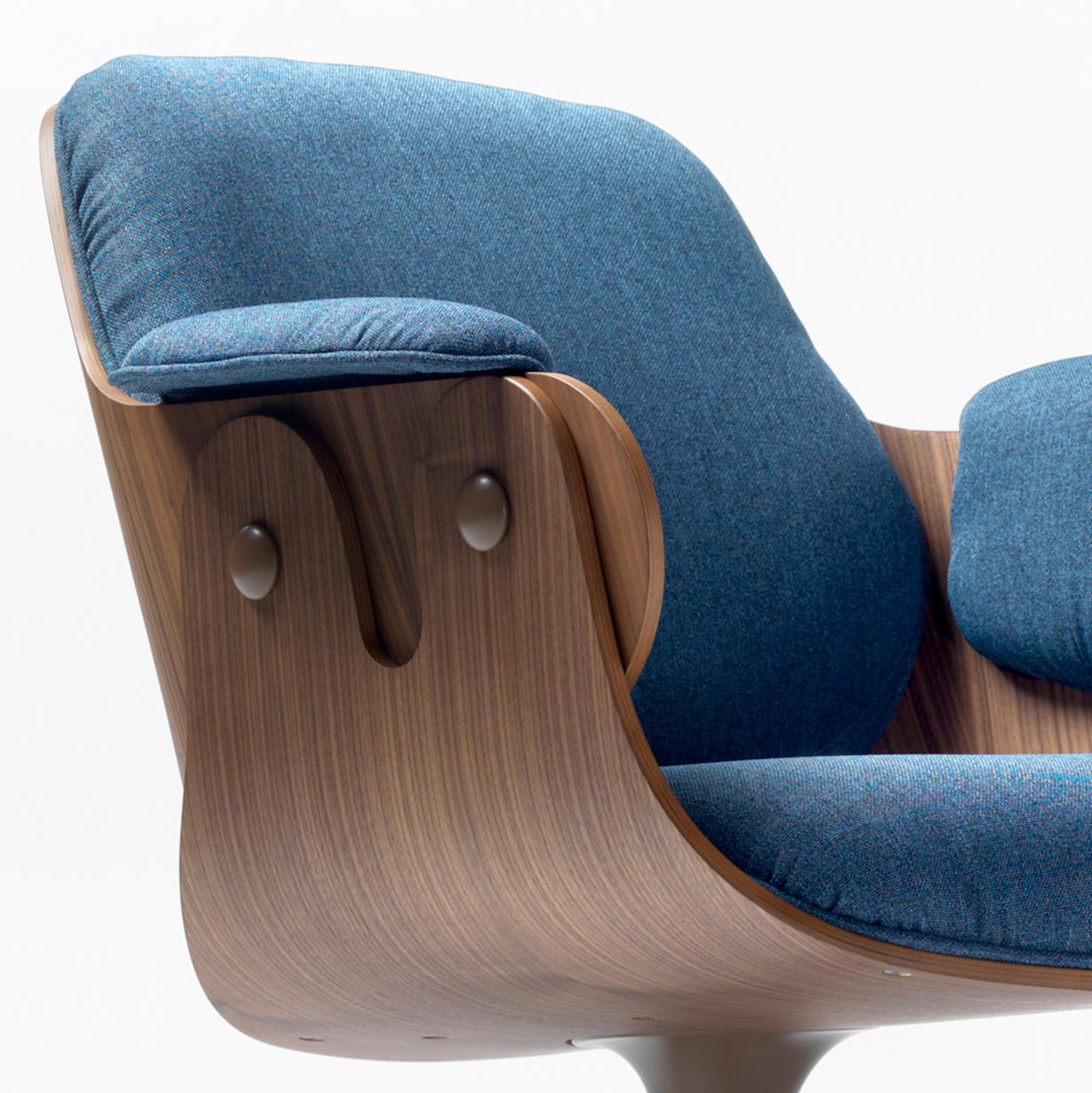 Modern Jaime Hayon, Contemporary, Walnut, Blue Upholstery Low Lounger Armchair For Sale