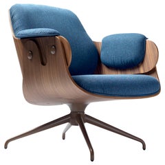 Jaime Hayon, Contemporary, Walnut, Blue Upholstery Low Lounger Armchair