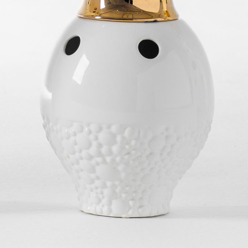 Modern Jaime Hayon Glazed Stoneware 'Showtime 10' White Gold Vase Number 1 For Sale