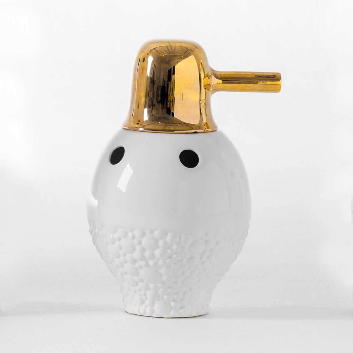 Spanish Jaime Hayon Glazed Stoneware 'Showtime 10' White Gold Vase Number 1 For Sale
