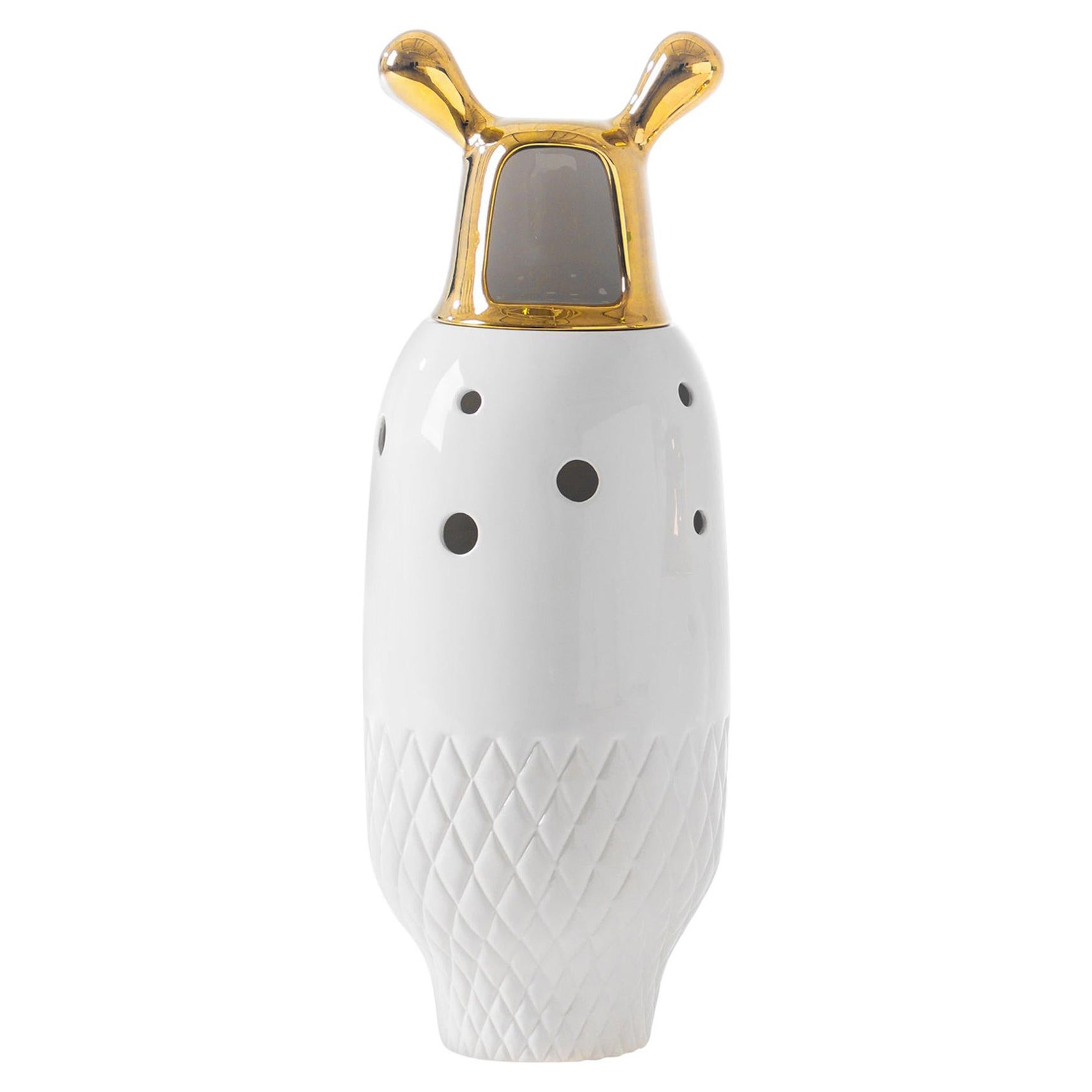 Jaime Hayon Glazed Stoneware 'Showtime 10' White Gold Vase Number 5 For Sale