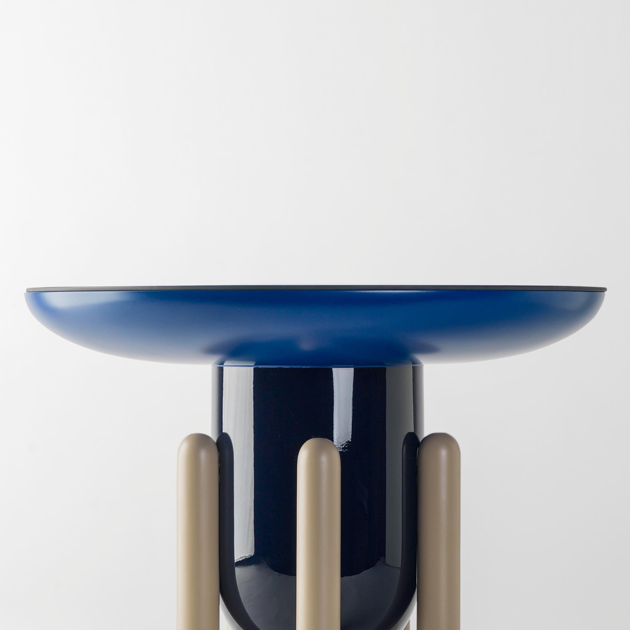 Multi-color explorer # 02 table

Design by Jaime Hayon, 2019
Manufactured by BD Barcelona.

Lacquered fibreglass body. Solid turned wooden legs and lacquered. Painted glass tabletop.

Measures: 60 Ø x 46 cm

- Glass: RAL 7021
- Top: RAL