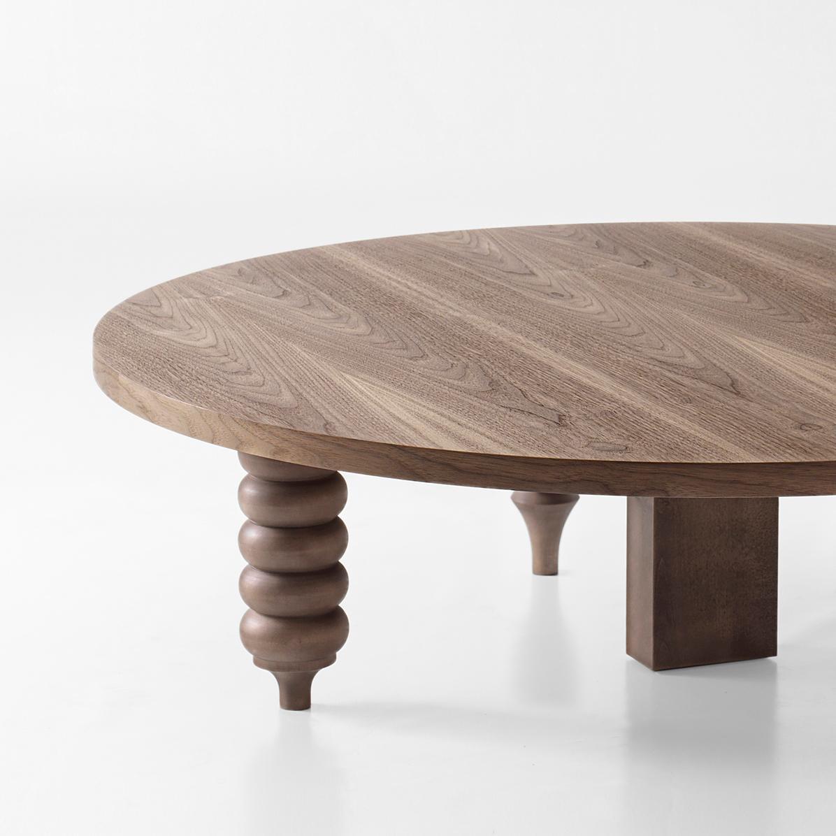 Low table designed by Jaime Hayon manufactured in Barcelona by BD

MDF base and legs in turned solid alder wood, 

Measures: Rounded table
Ø 80/120 x H 35 cm.