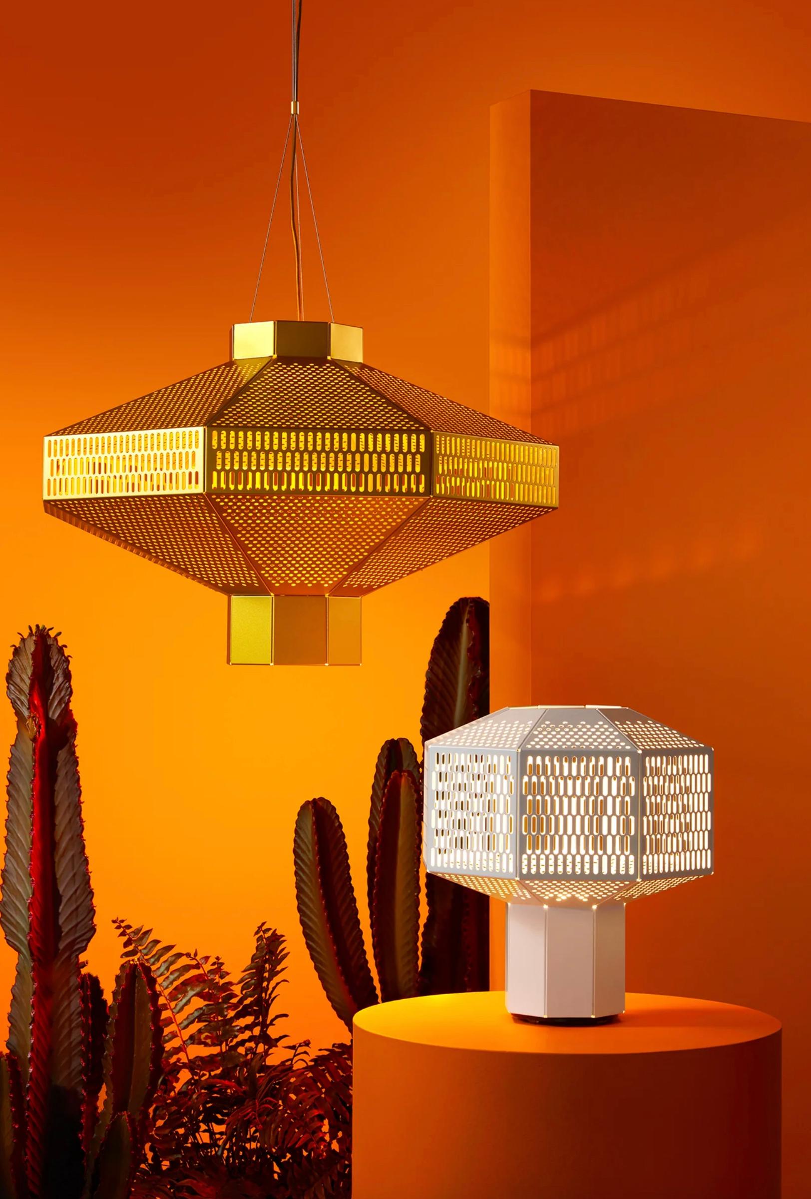 Spanish Jaime Hayson Set of Two Ma-Rock M Custom Golden Table Lamp For Parachilna For Sale