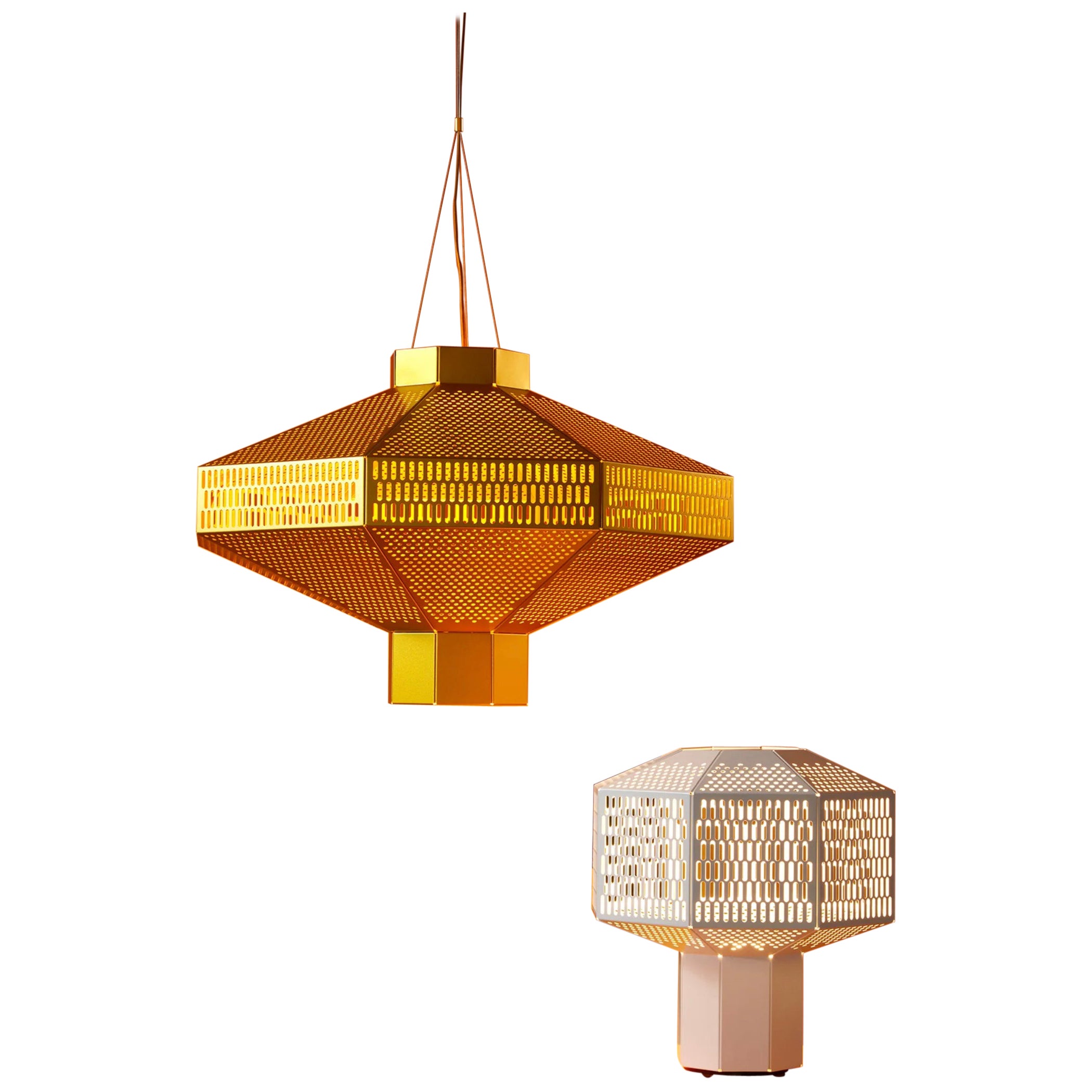 Jaime Hayson Set of Two Ma-Rock M Custom Golden Table Lamp For Parachilna For Sale