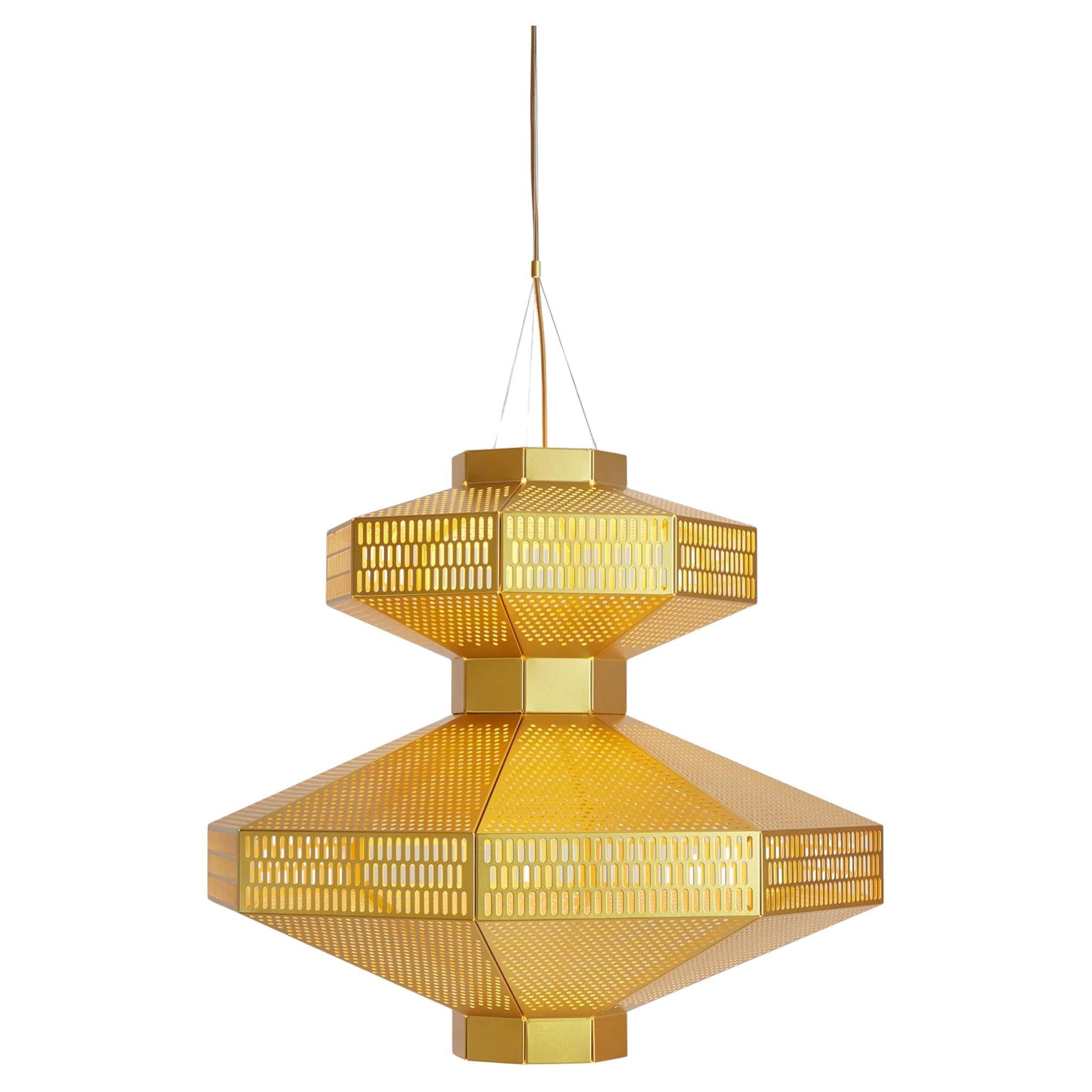 Mid-Century Modern Jaime Hayson Set of Two Ma-Rock T Gr Golden Suspension Lamp For Parachilna For Sale
