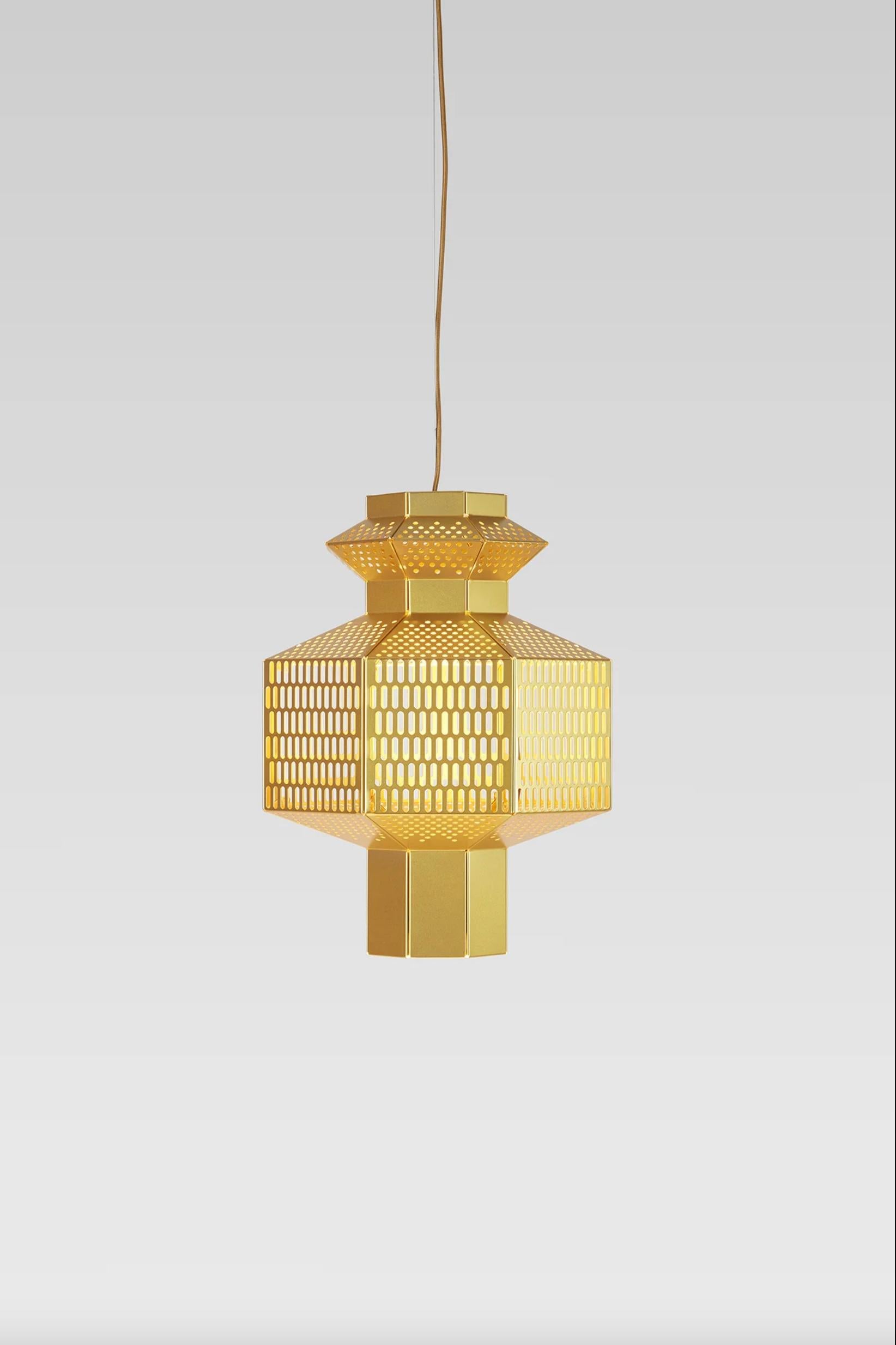 Jaime Hayson Set of Two Ma-Rock T Gr Golden Suspension Lamp For Parachilna In New Condition For Sale In Barcelona, Barcelona