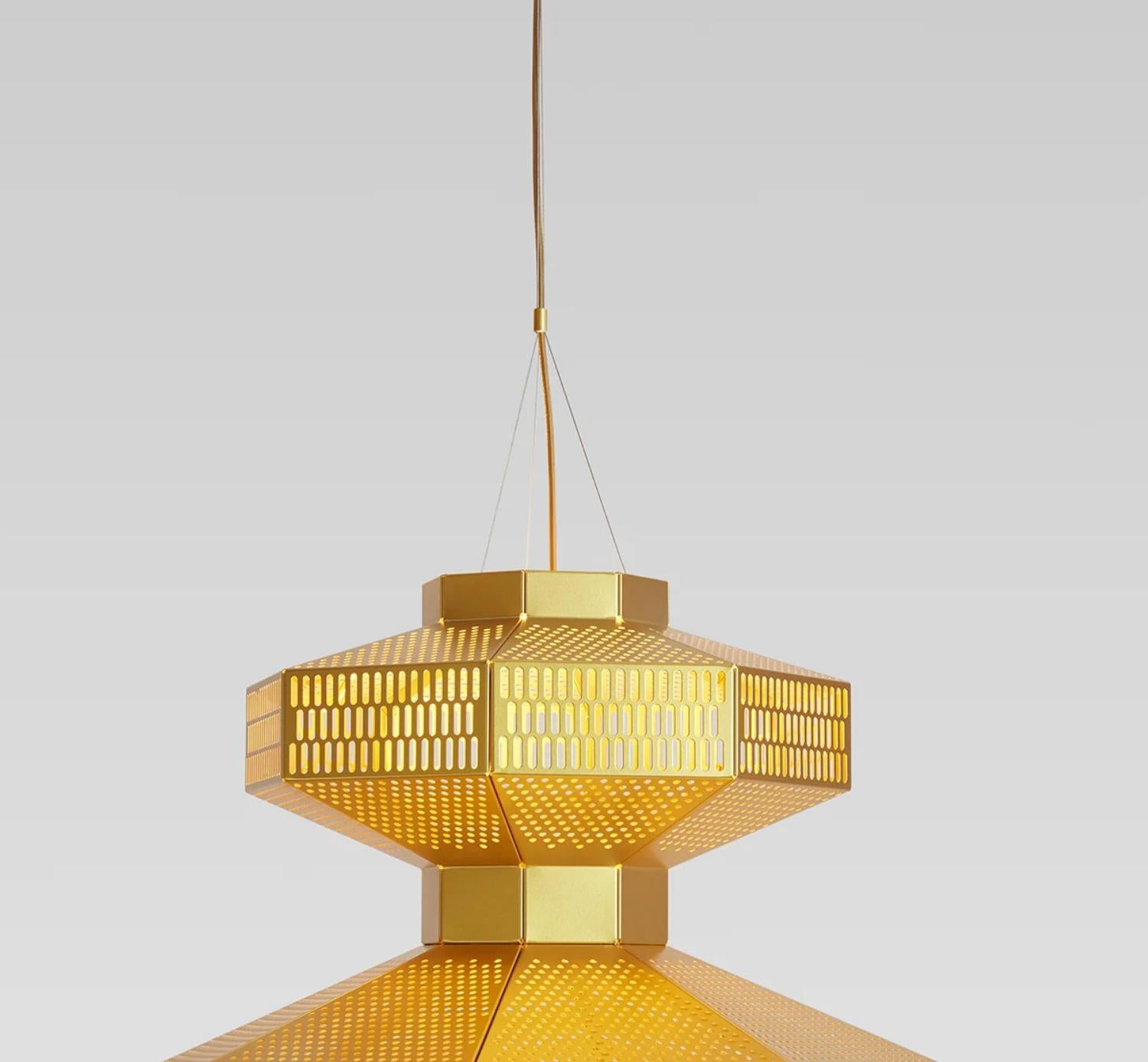 Contemporary Jaime Hayson Set of Two Ma-Rock T Gr Golden Suspension Lamp For Parachilna For Sale