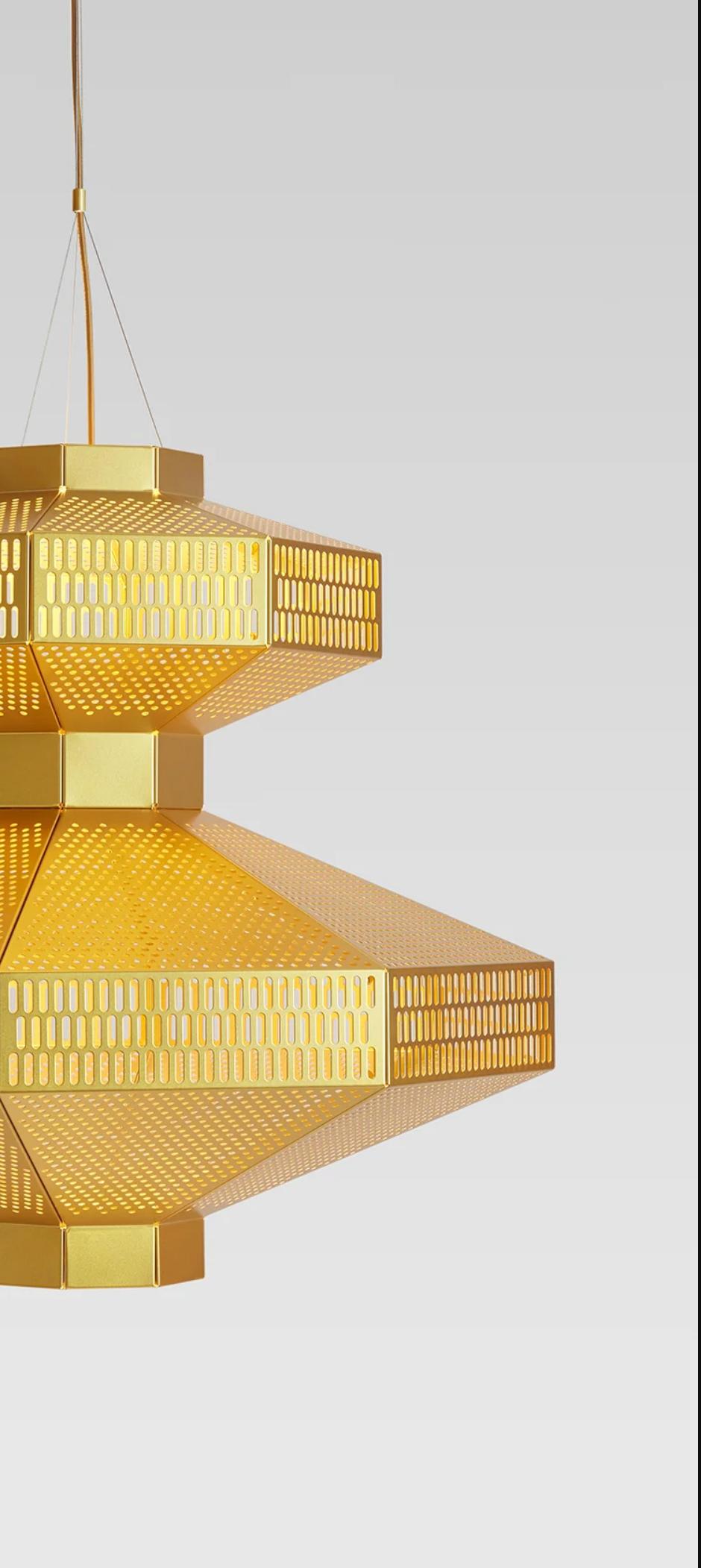 Steel Jaime Hayson Set of Two Ma-Rock T Gr Golden Suspension Lamp For Parachilna For Sale