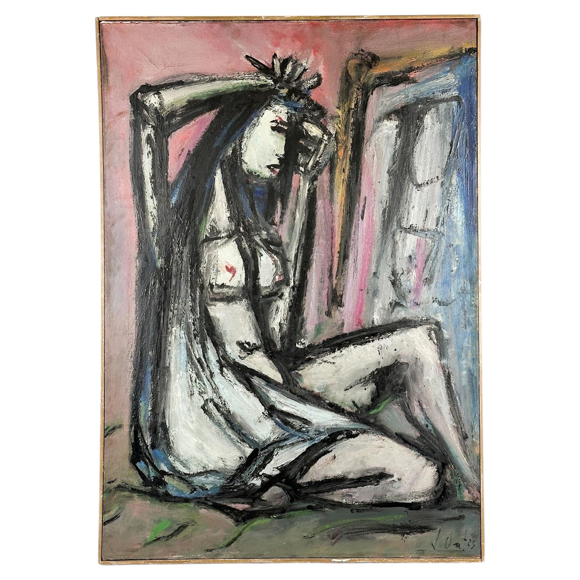 Jaime Oates Oil on Canvas, Nude Combing Hair Before Mirror For Sale