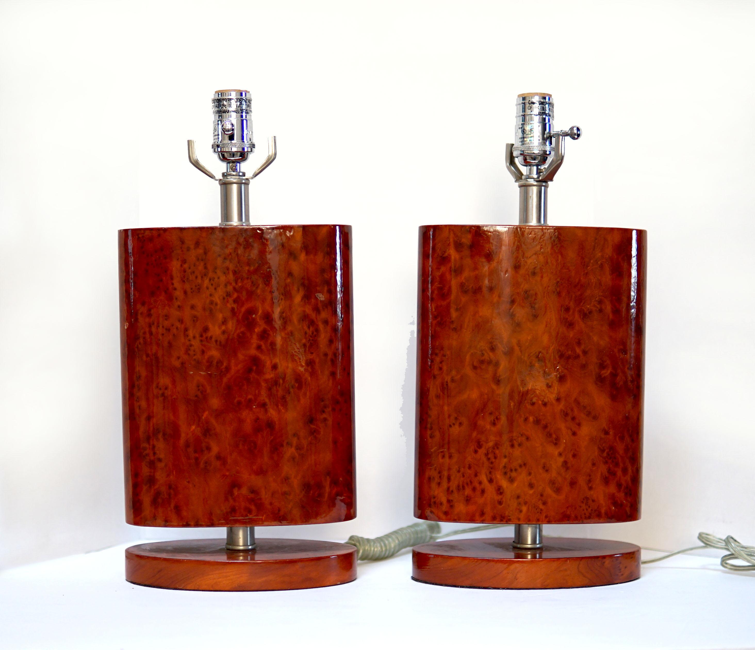Contemporary Jaime Young Pair of Tortoise Shell Effect Table Lamps Ellipitcal Shape Base For Sale