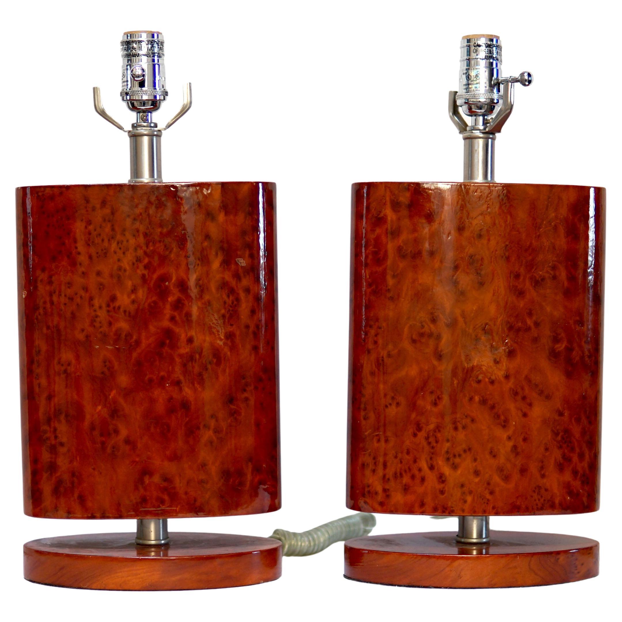 Jaime Young Pair of Tortoise Shell Effect Table Lamps Ellipitcal Shape Base For Sale