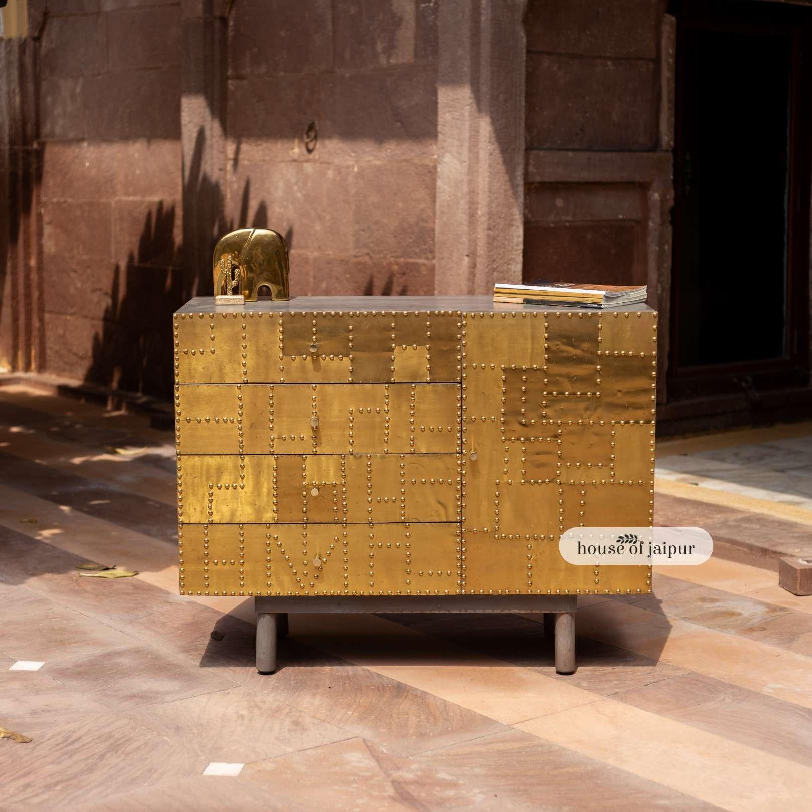 Jaipur Brass Patchwork Sideboard For Sale 1