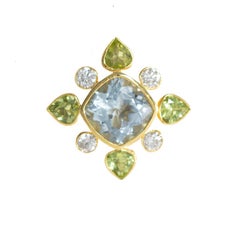 Jaipur Flower Cluster Earrings 18ct Yellow Gold Diamond, Aquamarine & Peridot