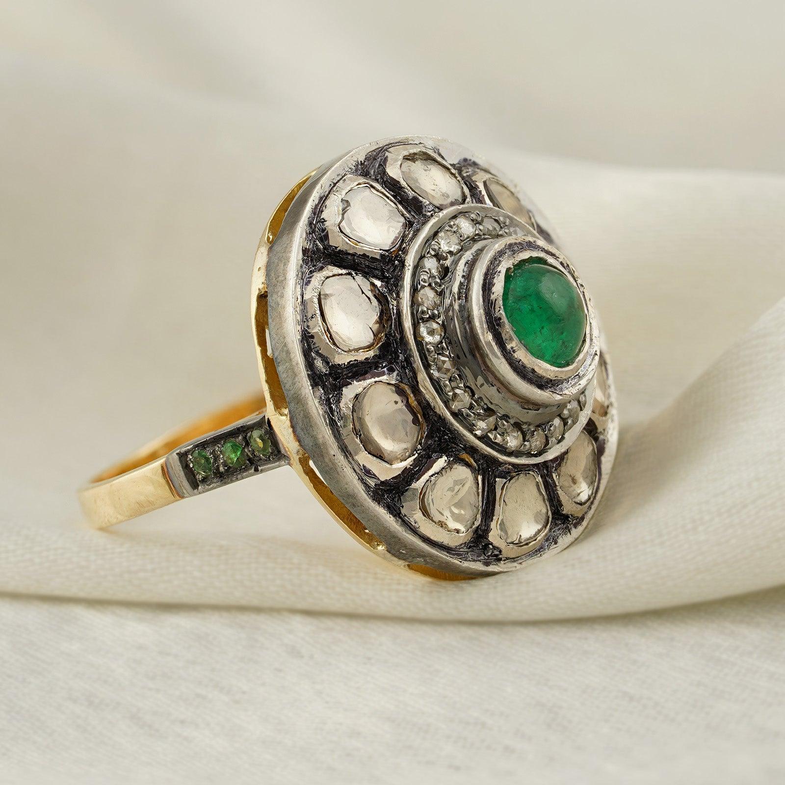 For Sale:  Moi Jaipur Uncut Diamond and Emerald Ring 3