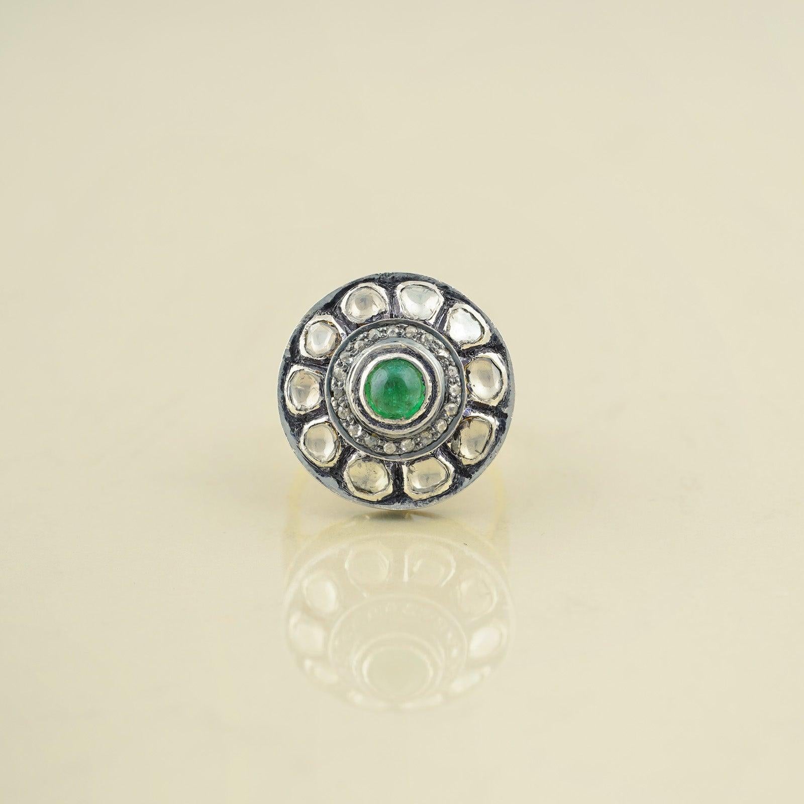 For Sale:  Moi Jaipur Uncut Diamond and Emerald Ring 4