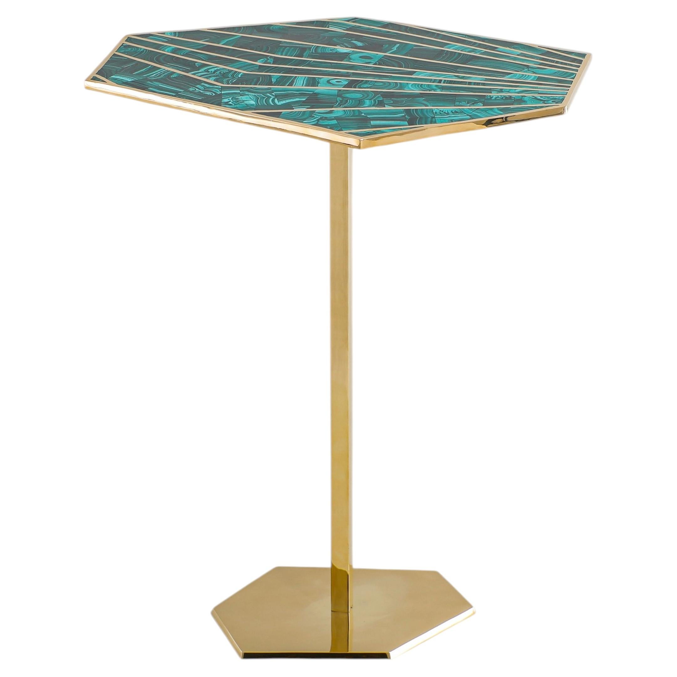 Contemporary side table, Jaipur Green Large in brass, Viya by Vikram Goyal For Sale
