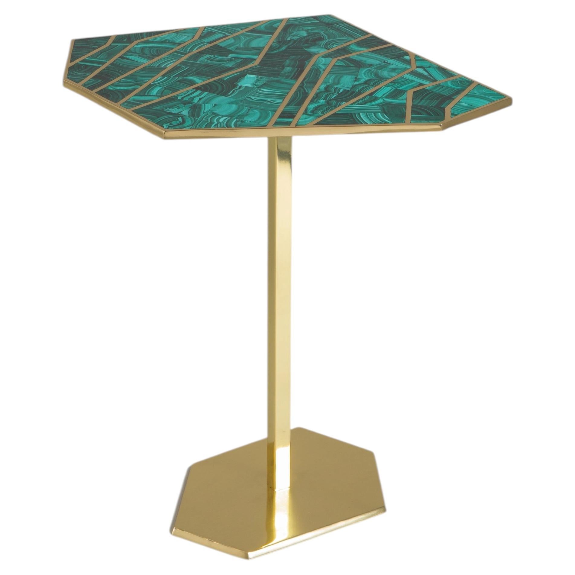 Contemporary side table, Jaipur Green Small in brass, Viya by Vikram Goyal For Sale