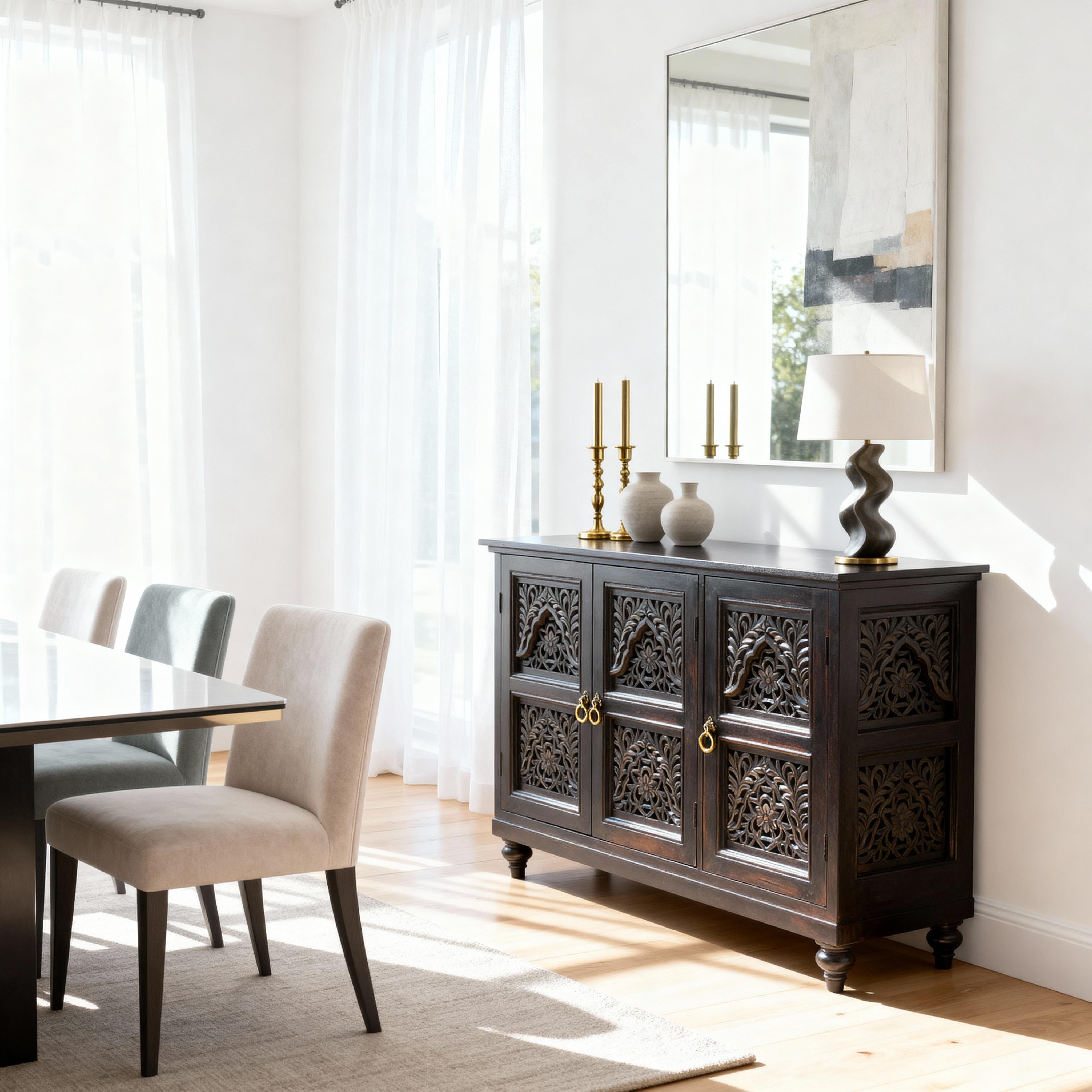 Jaipur Hand-Carved Lattice Sideboard by House of Jaipur For Sale 2