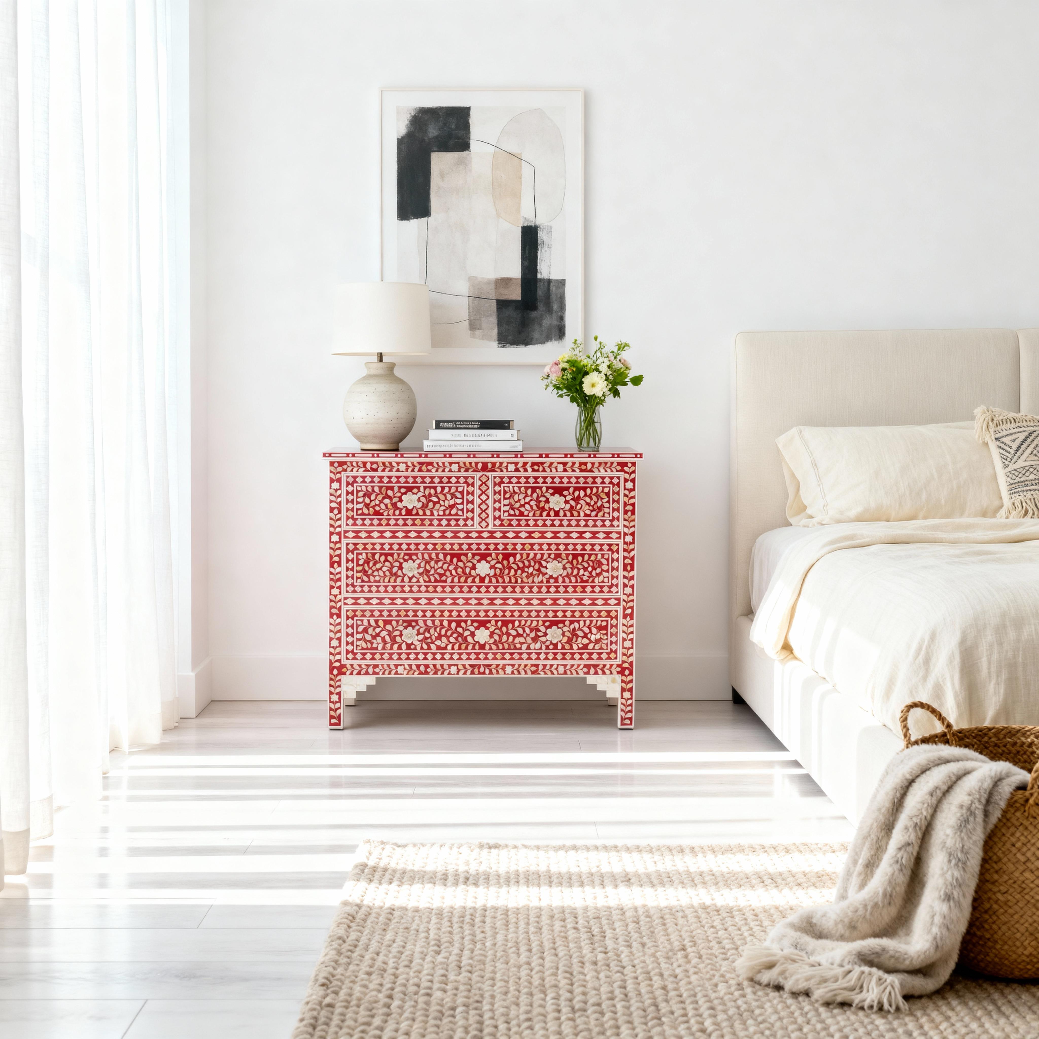 Jaipur Pink Mother of Pearl Inlay Chest of Drawers – Floral Vine Pattern For Sale 3