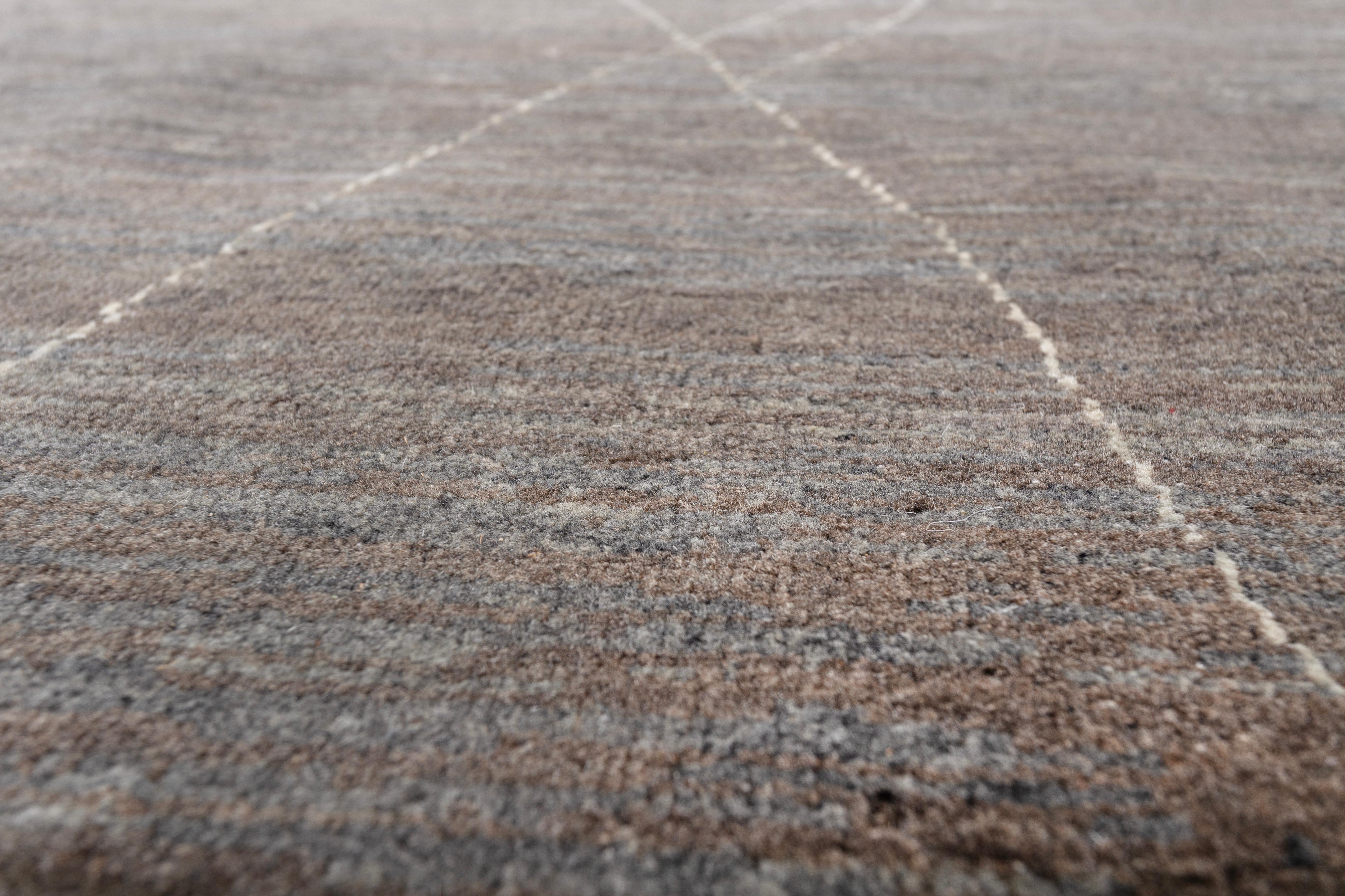 Indiano Jaipur Rugs 10X10 Piedi Tappeto Annodato a Mano in Lana Beige e Marrone Tappeto Moderno in vendita