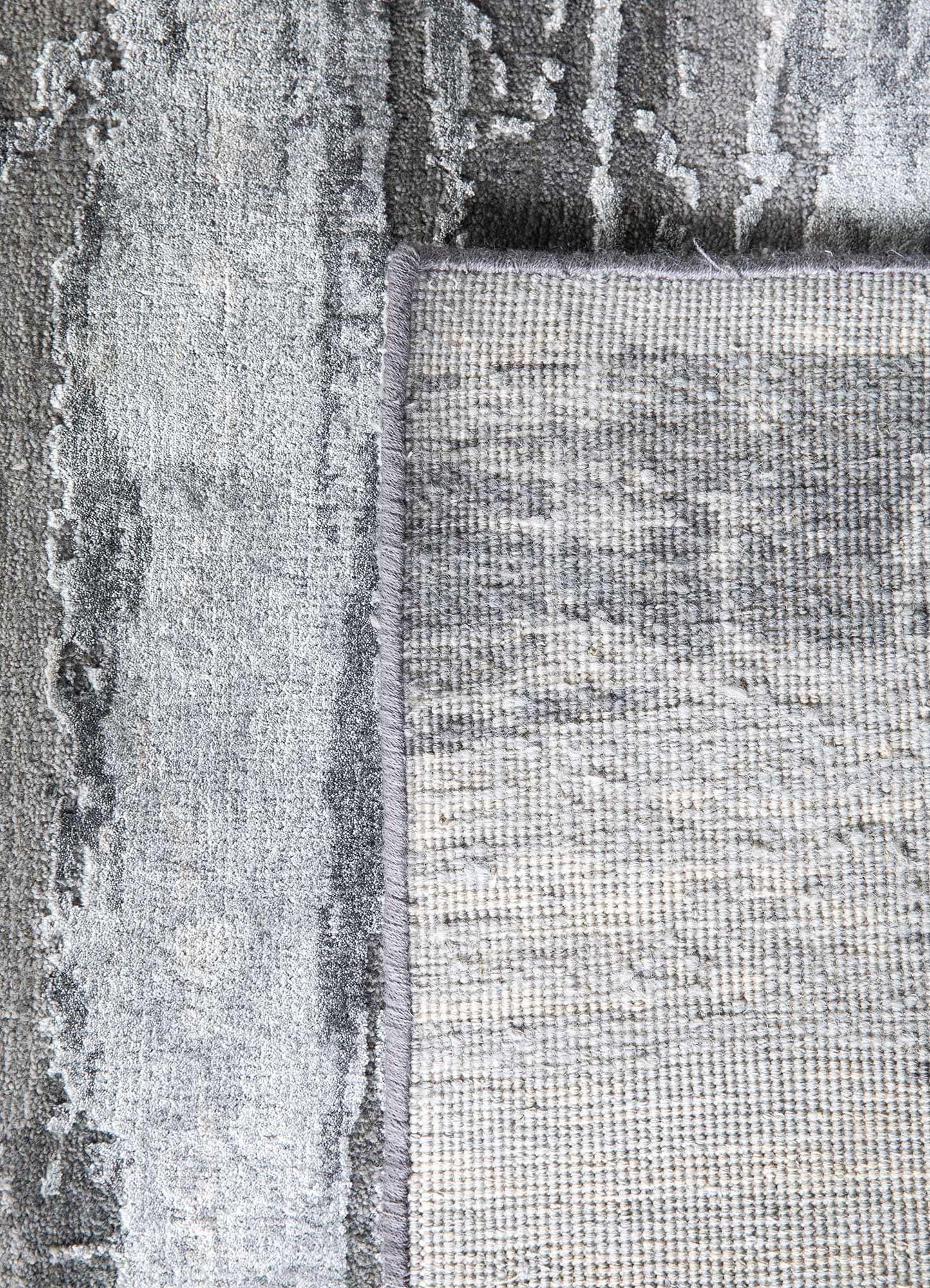 Annodato a mano Jaipur Rugs 10X14 Piedi Tappeto annodato a mano in lana e seta di bambù Grigio e Nero in vendita