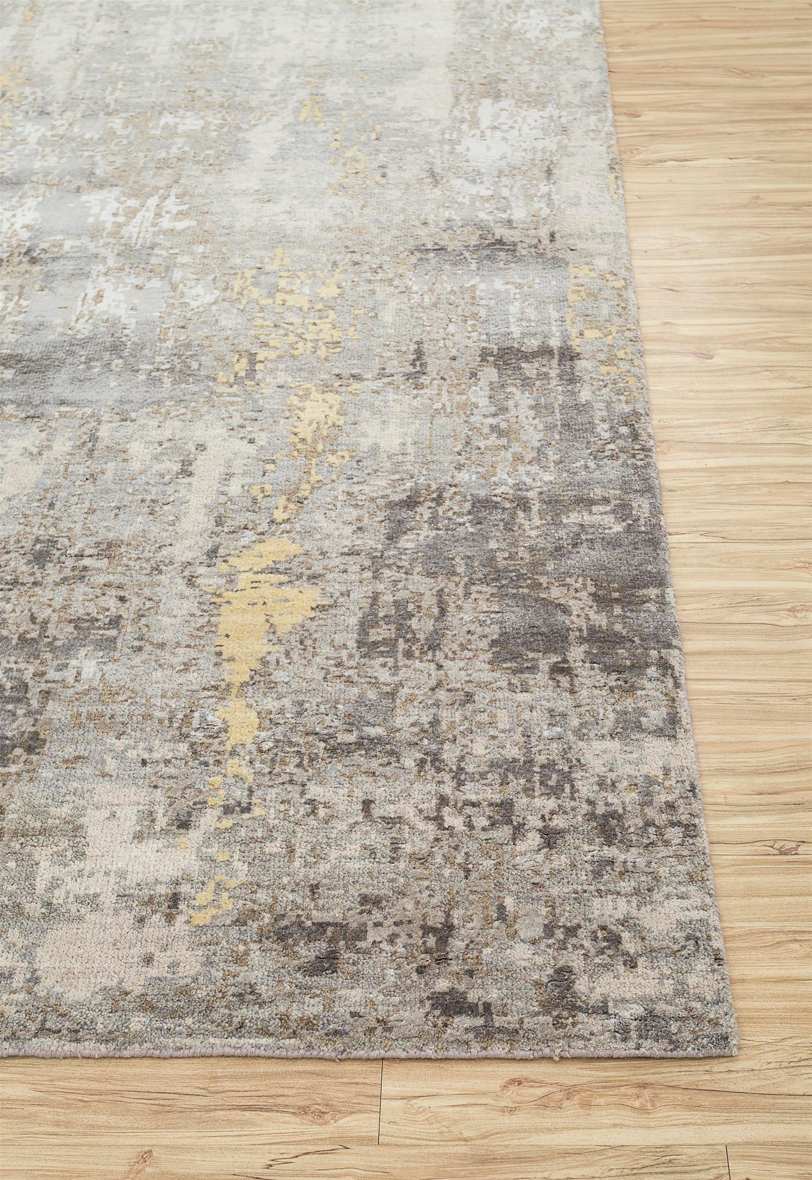 Indien Jaipur Rugs 10x14 Feet Tapis noué à la main Laine et soie de bambou Ivoire Moderne en vente