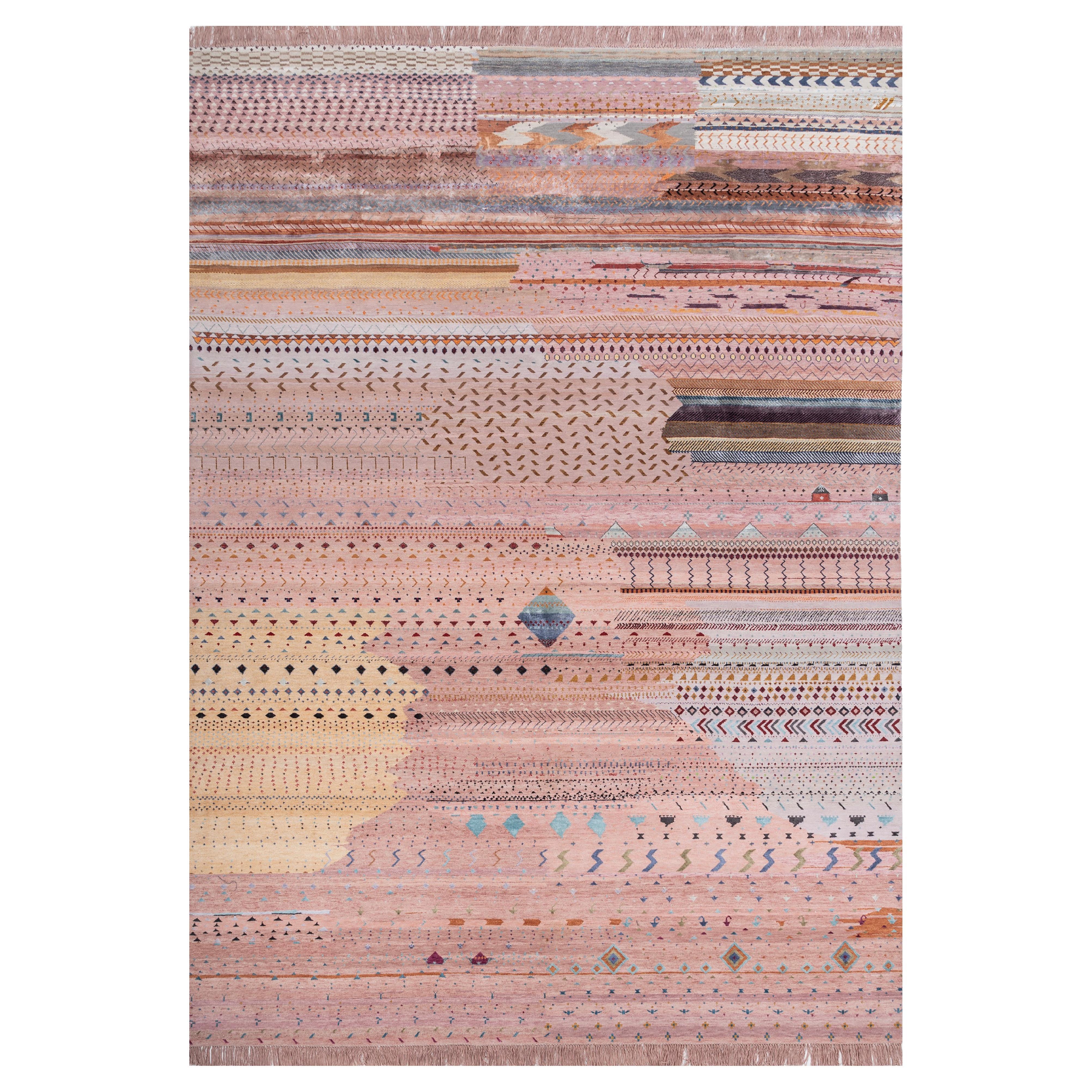 Tappeto Jaipur Rugs 10x14 piedi annodato a mano in lana e seta di bambù rosa e viola
