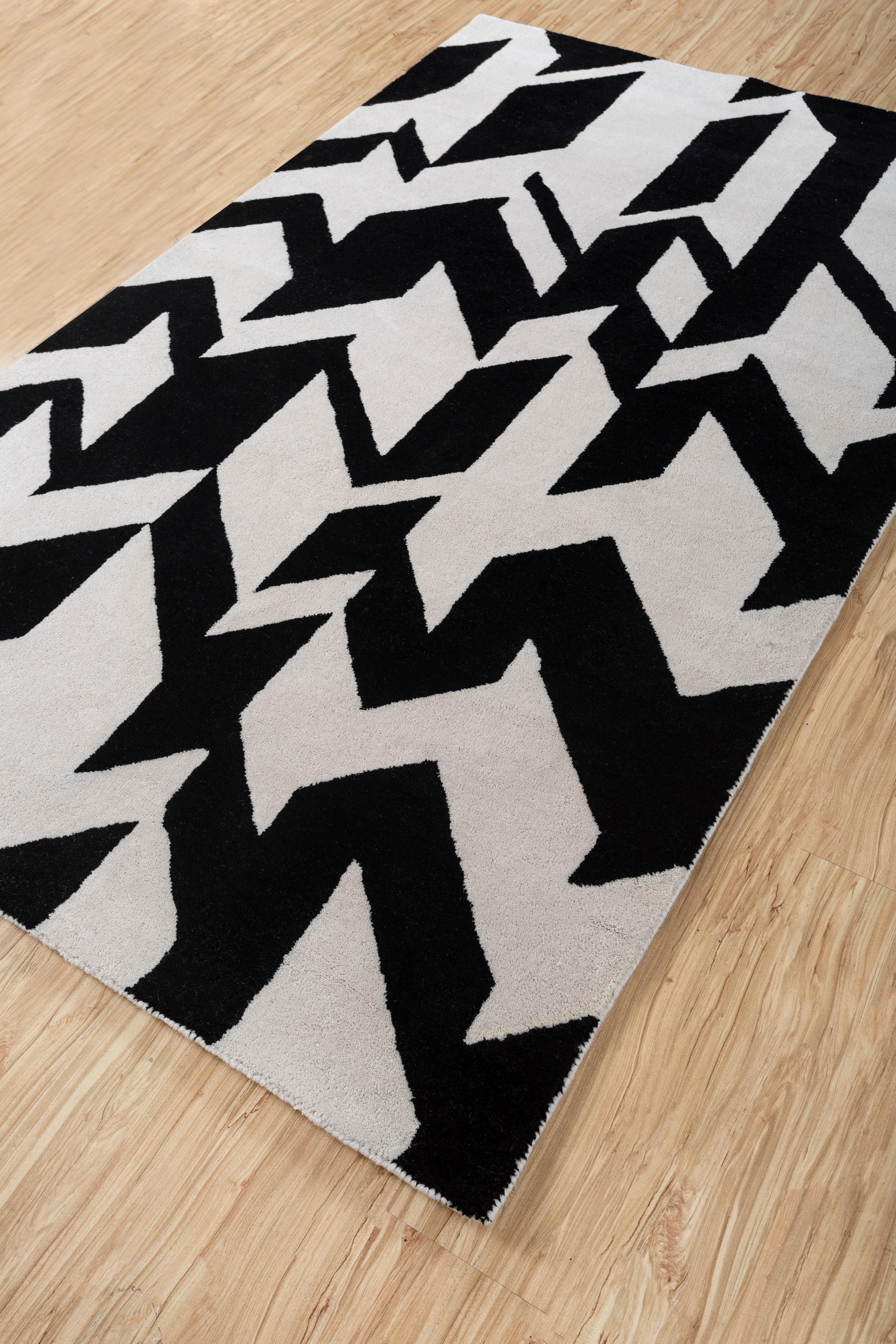 Jaipur Teppiche 4'11x7'10 Füße Hand getuftet Teppich Wolle Moderne Elfenbein Teppich (Handgefertigt) im Angebot