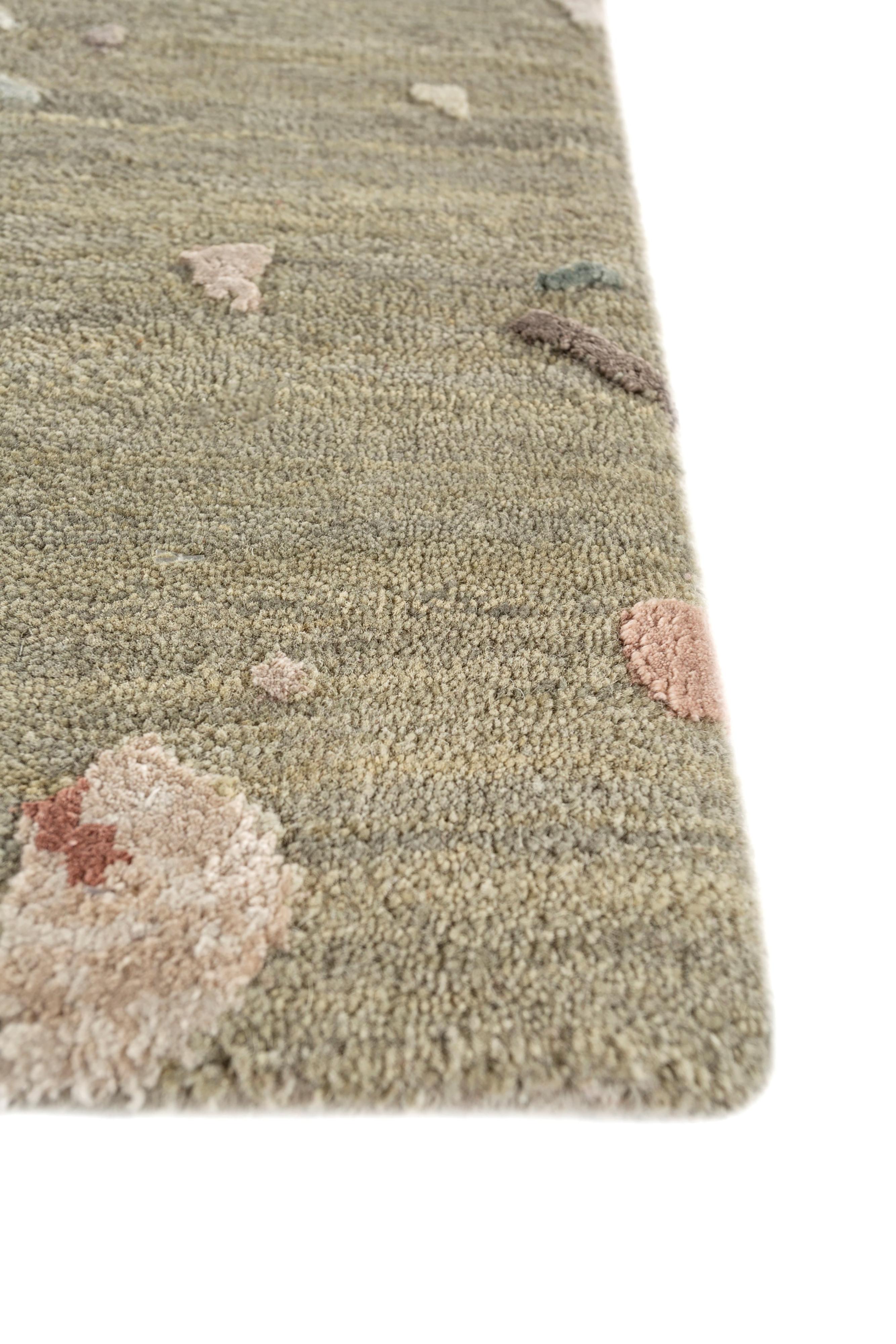 Indiano Tappeto Jaipur Rugs 4x6 Piedi Annodato a Mano in Lana e Seta di Bambù Verde Tappeto Moderno in vendita