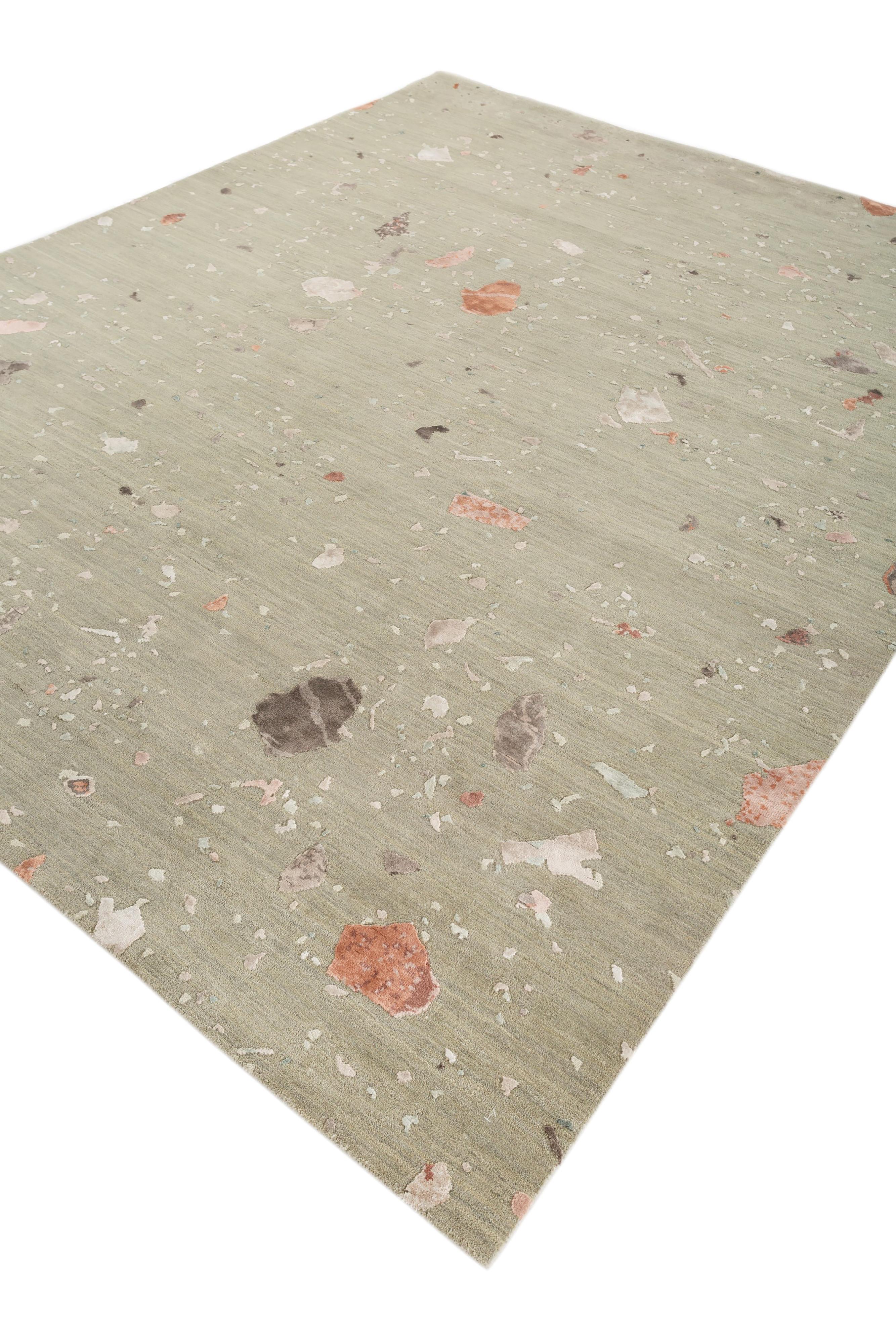 Annodato a mano Tappeto Jaipur Rugs 4x6 Piedi Annodato a Mano in Lana e Seta di Bambù Verde Tappeto Moderno in vendita
