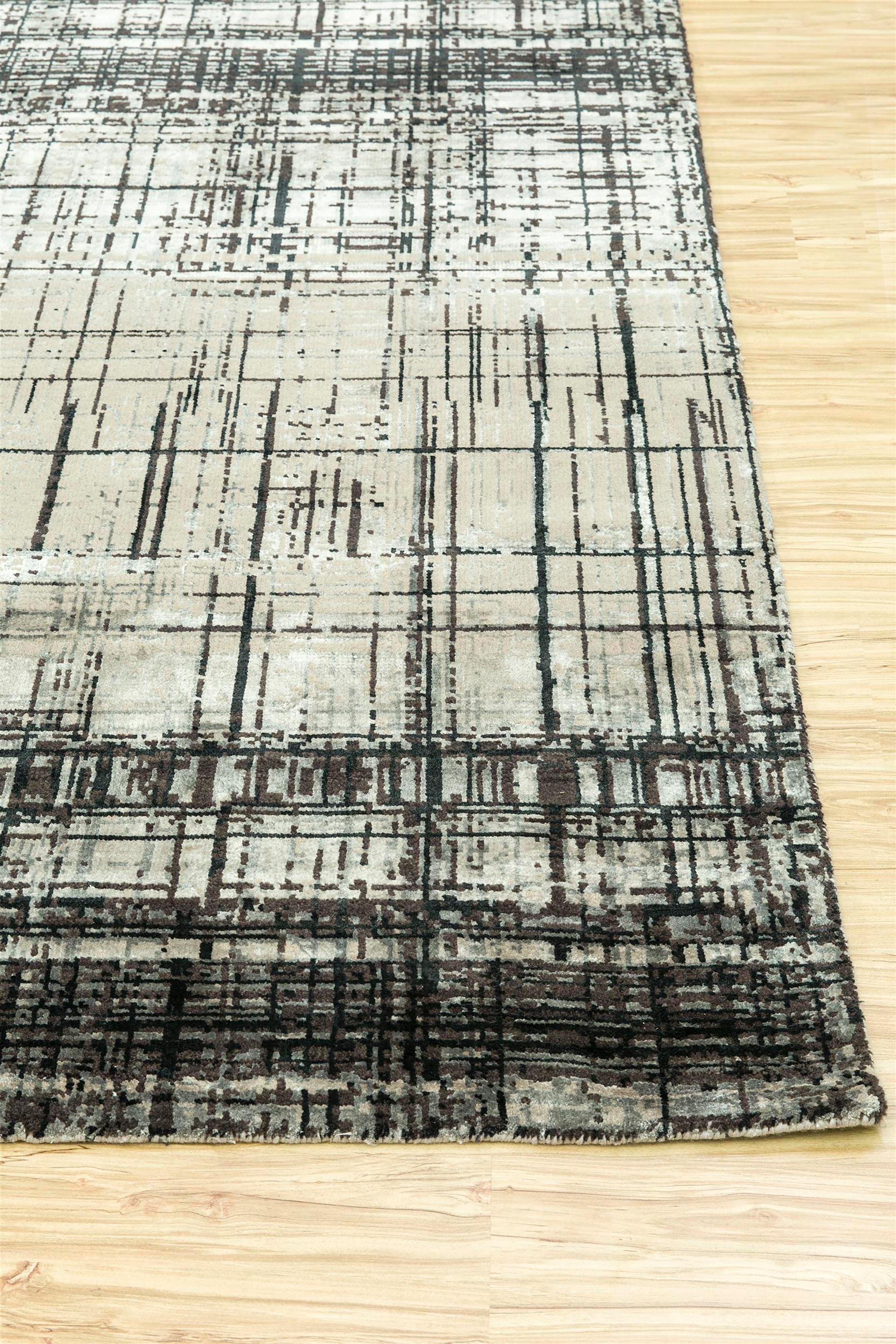 Moderno Jaipur Rugs 4x6 Piedi Tappeto annodato a mano in lana e seta di bambù Grigio e Nero in vendita