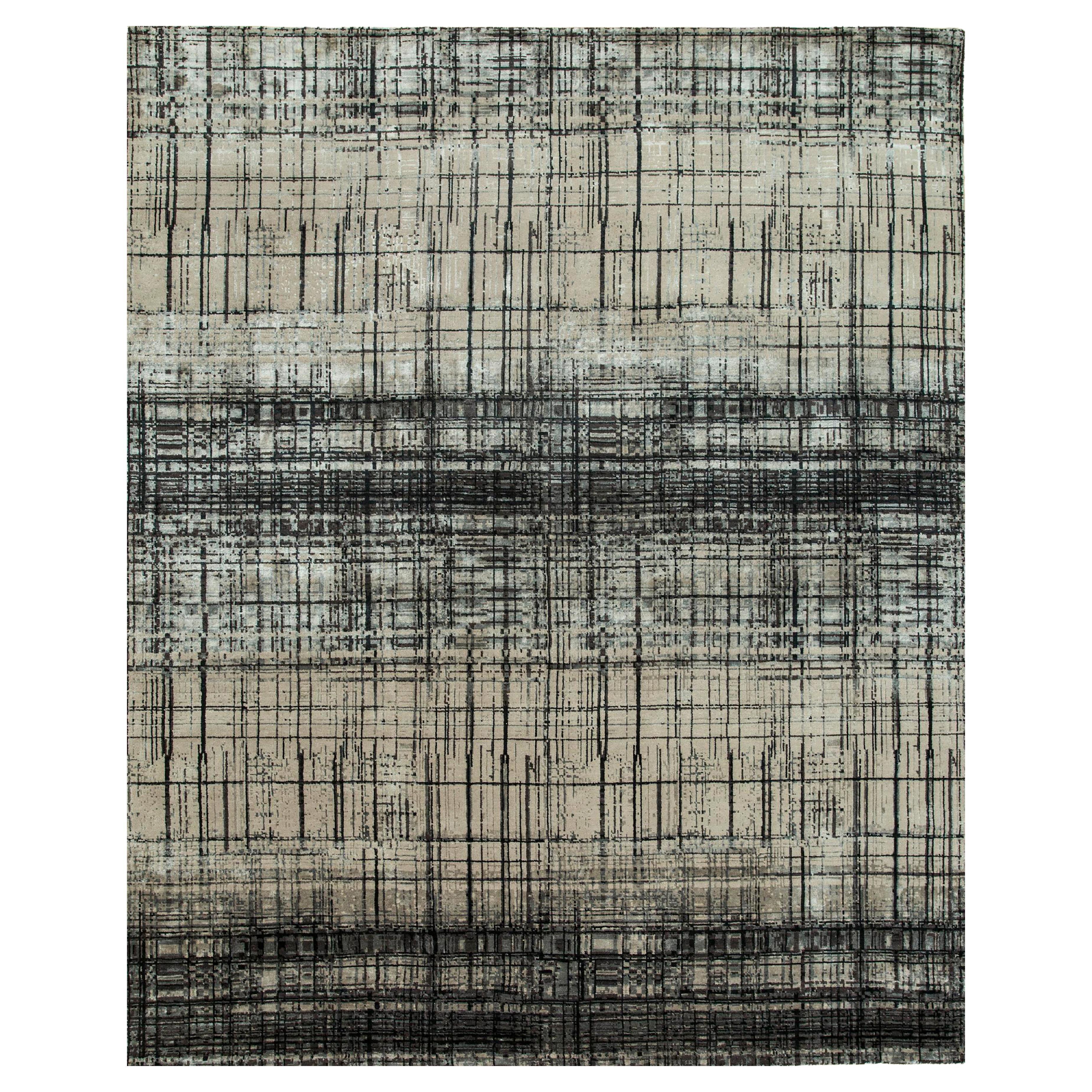 Jaipur Rugs 4x6 Piedi Tappeto annodato a mano in lana e seta di bambù Grigio e Nero in vendita
