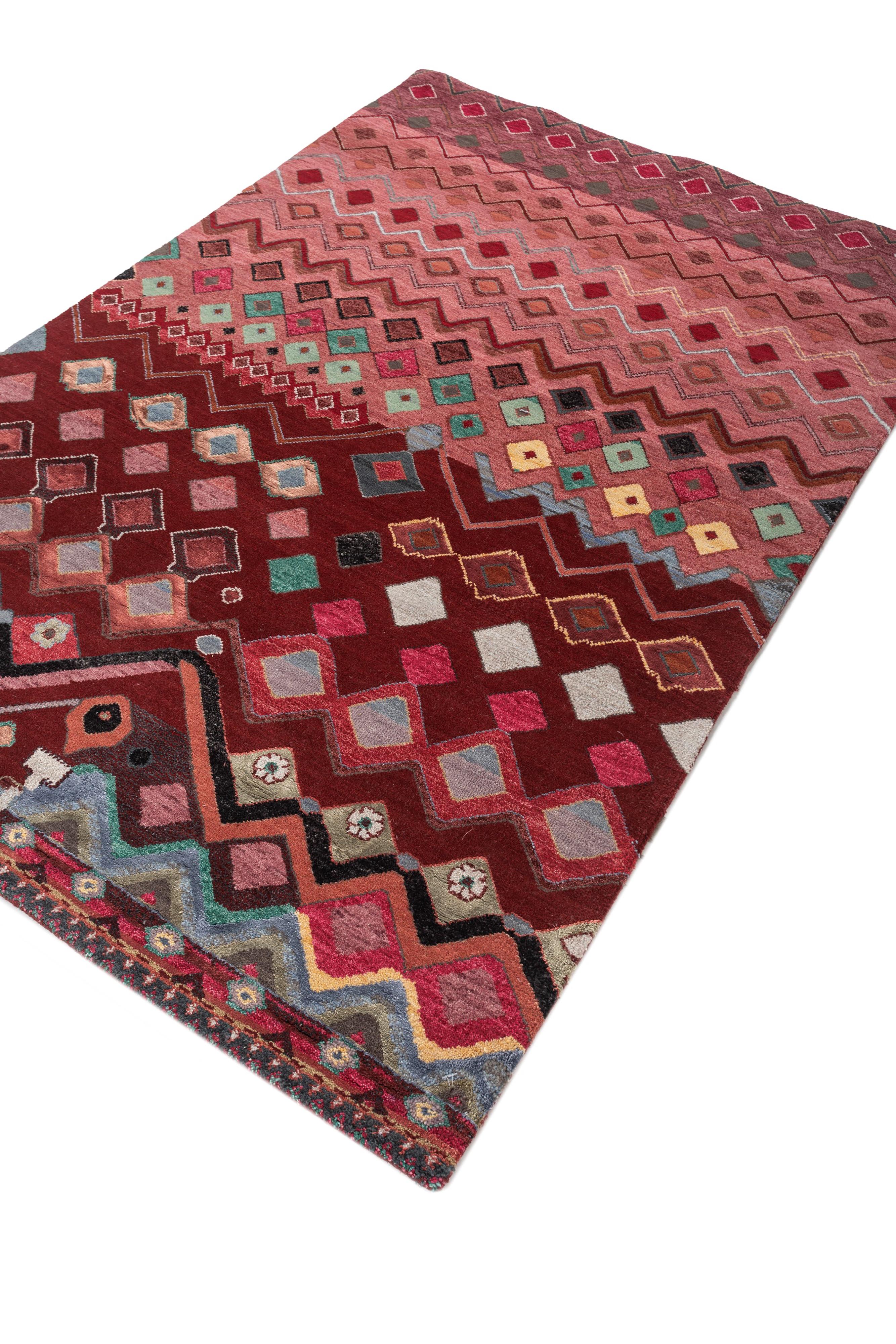Indiano Tappeto Jaipur 4x6 piedi annodato a mano in lana e seta di bambù rosso e arancione moderno in vendita