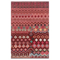 Tappeto Jaipur 4x6 piedi annodato a mano in lana e seta di bambù rosso e arancione moderno
