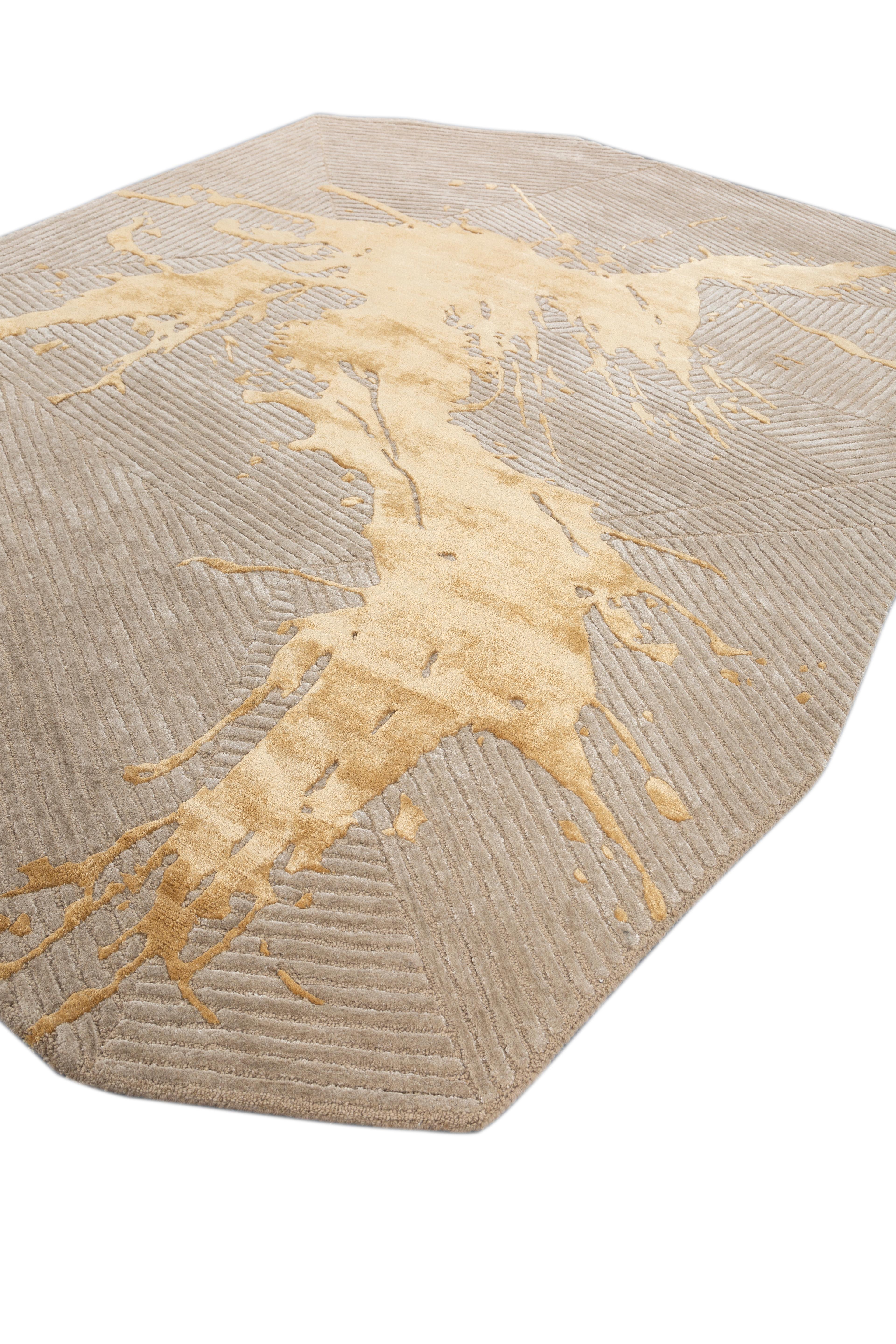 Jaipur Teppiche 4x6 Füße Hand getuftet Teppich Wolle und Viskose Modern Gold Teppich (Indisch) im Angebot