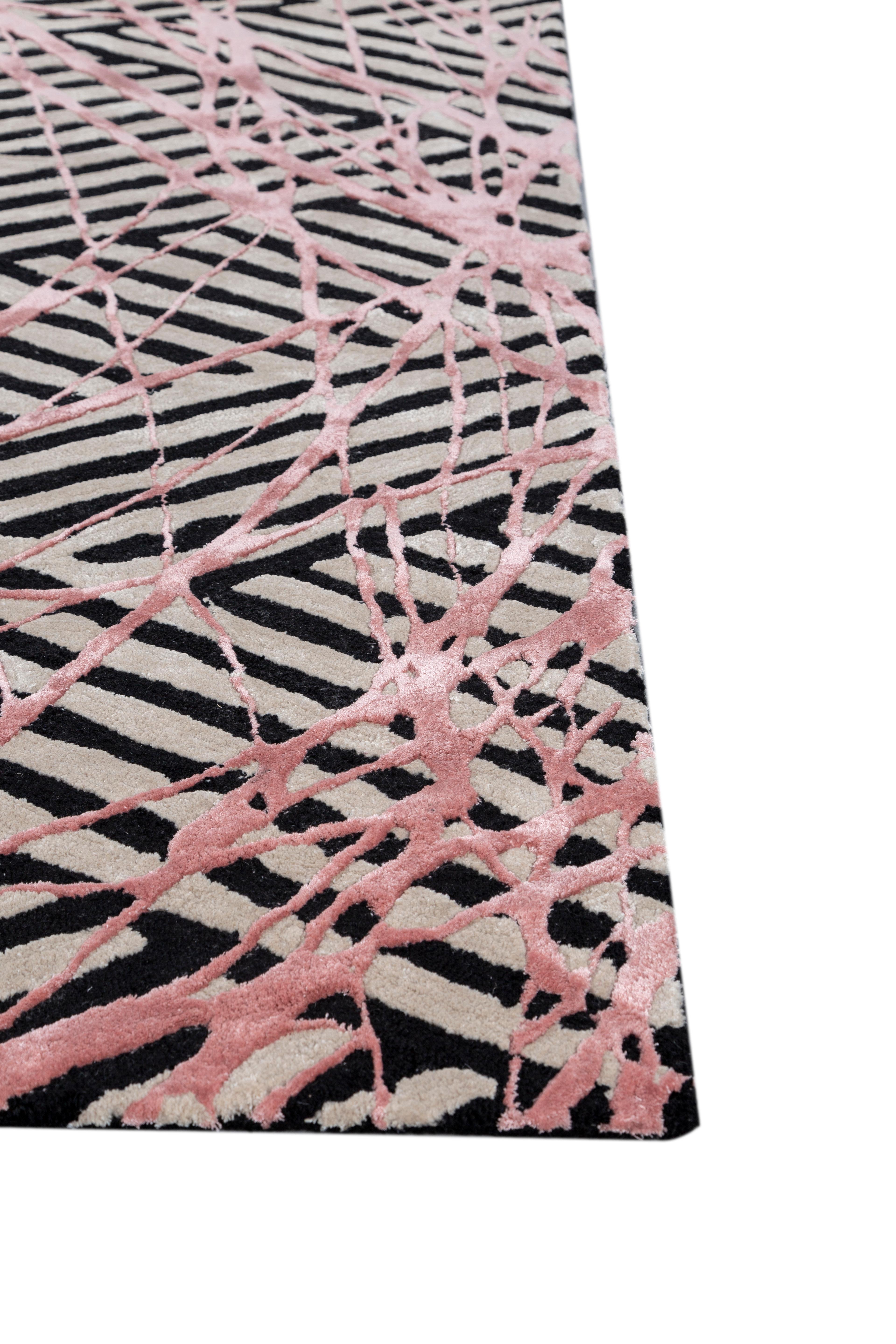 Tappeto Jaipur Rugs 4x6 Piedi Tappeto trapuntato a mano in lana e viscosa Moderno Grigio e Nero In condizioni Nuovo in vendita a Milano, IT
