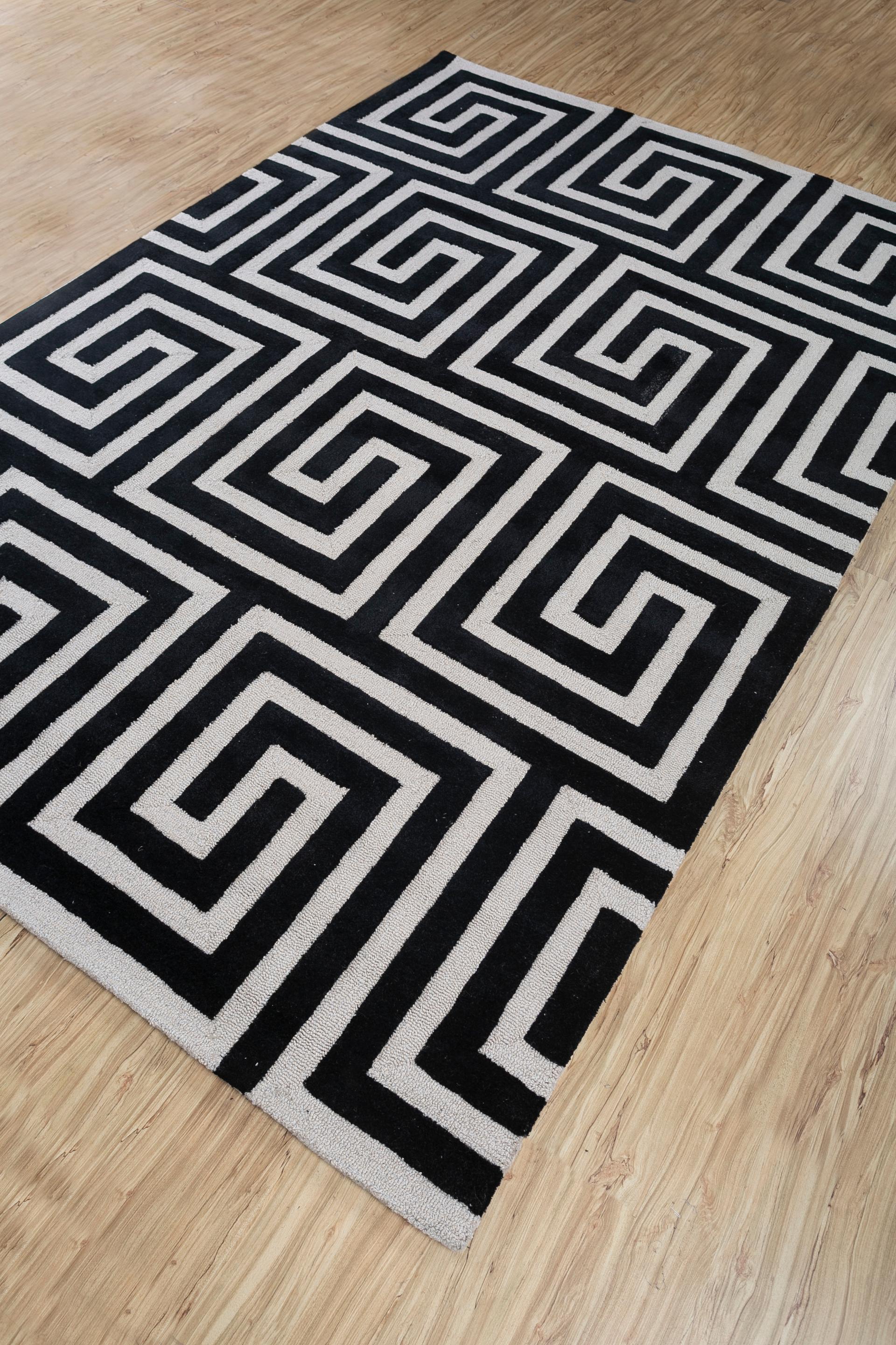 Indien Jaipur Rugs 4x6 Feet Tapis tufté à la main Laine et Viscose moderne Tapis Ivoire en vente