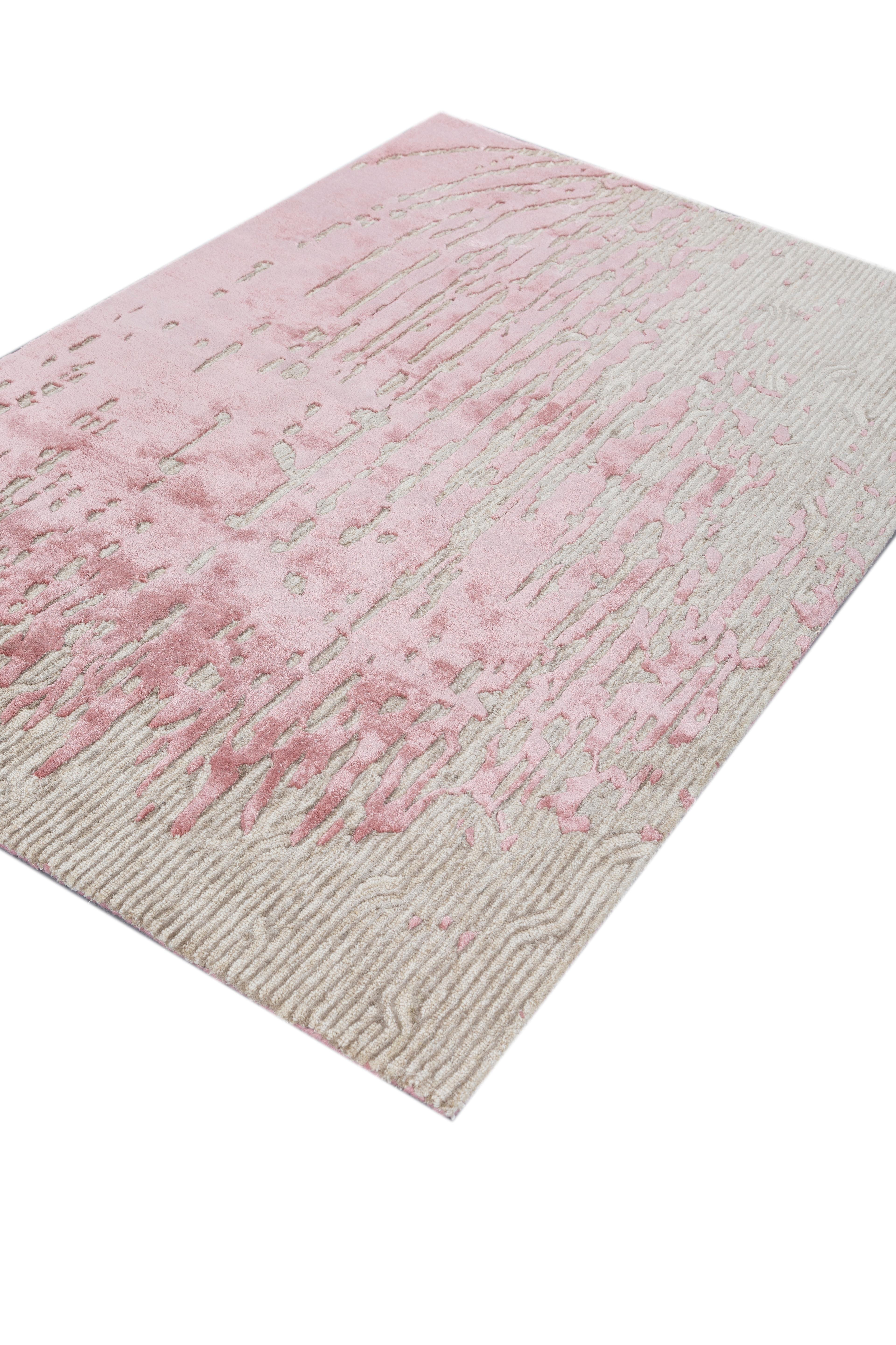 Jaipur Teppiche 4x6 Füße Hand getuftet Teppich Wolle und Viskose Modern Rosa und Lila (Indisch) im Angebot