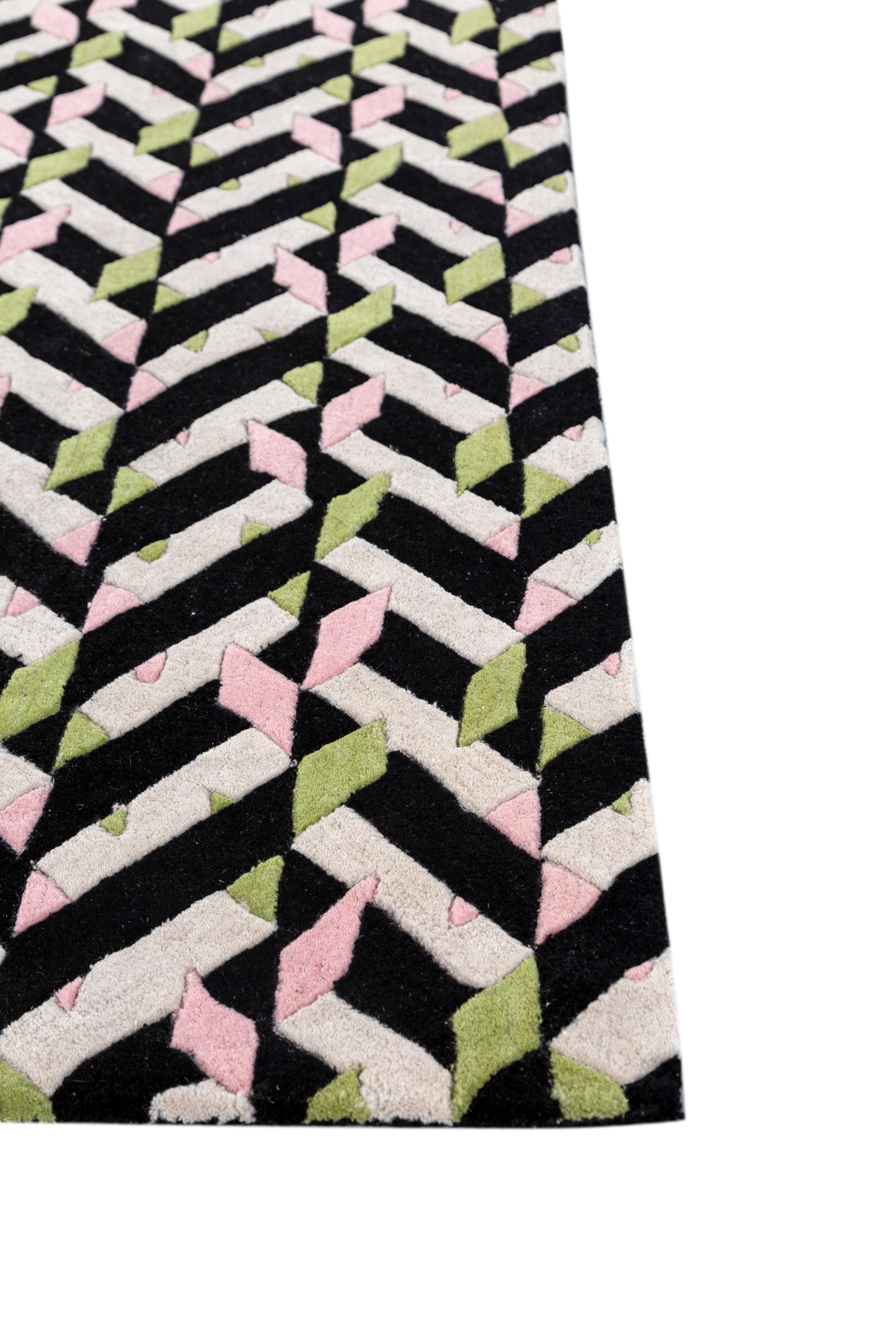 Jaipur Teppiche 4x6 Füße Hand getuftet Teppich Wolle Modern Grau Und Schwarz Teppich (Moderne) im Angebot