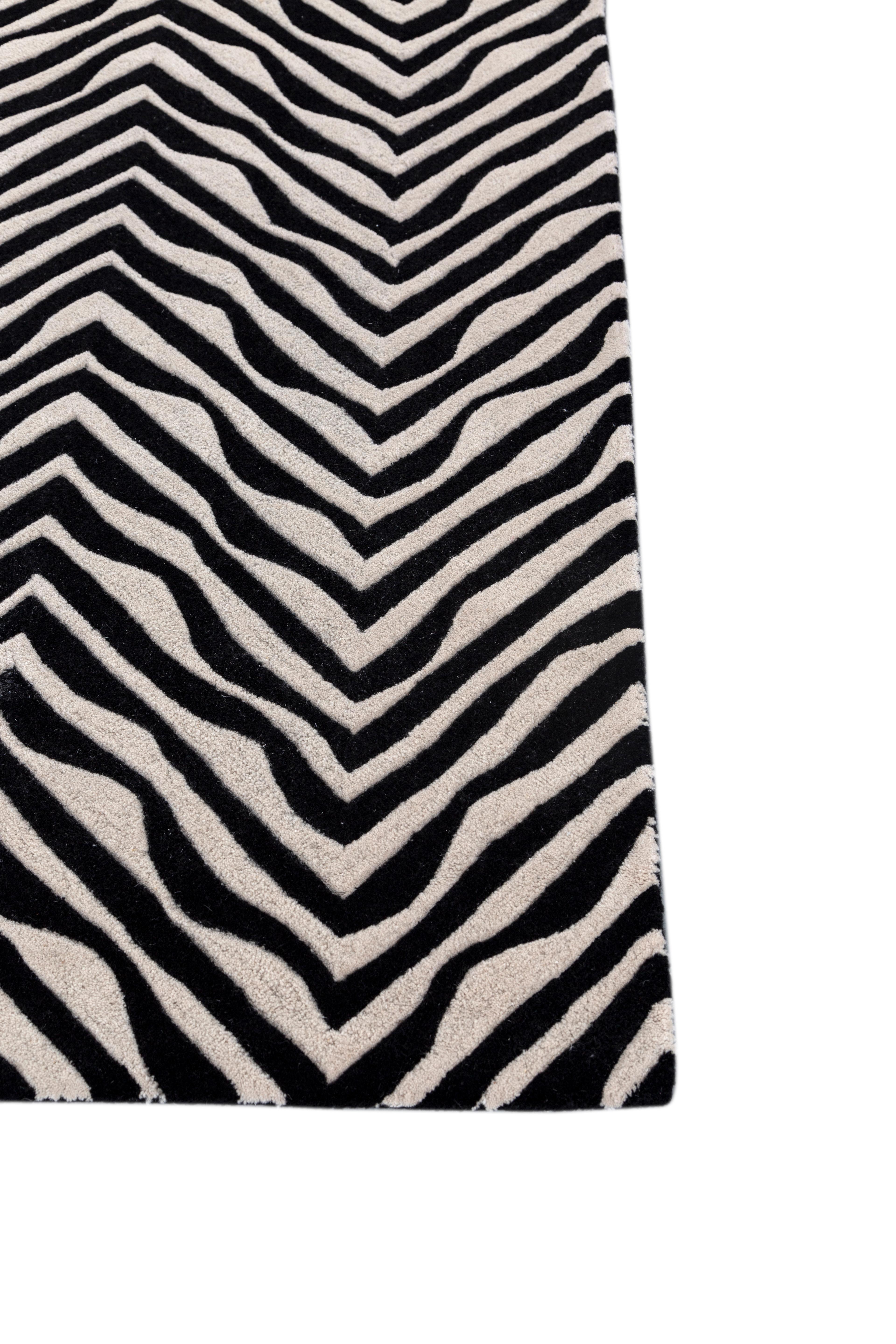 Jaipur Teppiche 4x6 Füße Hand getuftet Teppich Wolle Modern Grau Und Schwarz Teppich (Moderne) im Angebot