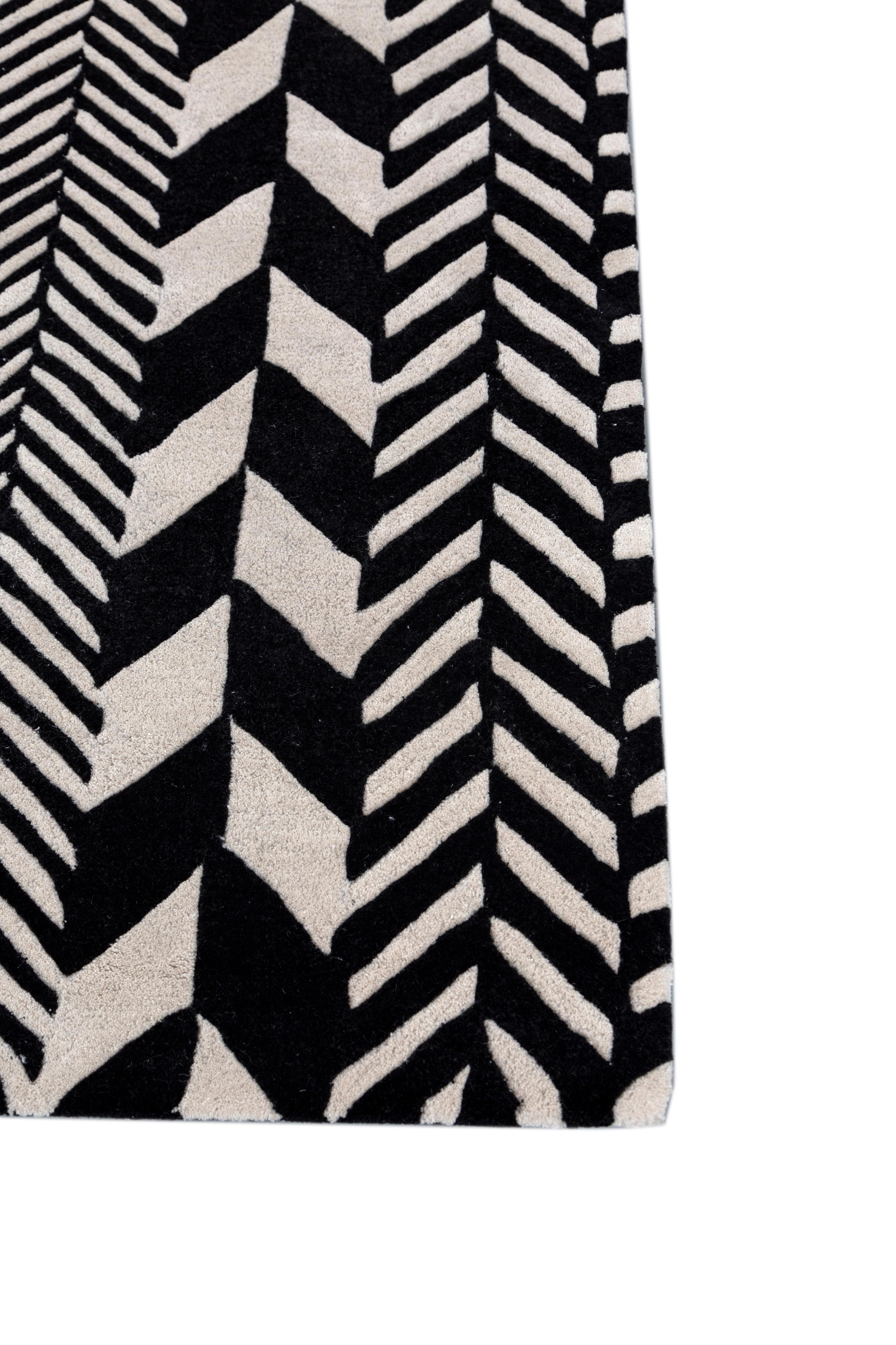 Jaipur Teppiche 4x6 Füße Hand getuftet Teppich Wolle modern Grau Und Schwarz Teppich (Moderne) im Angebot