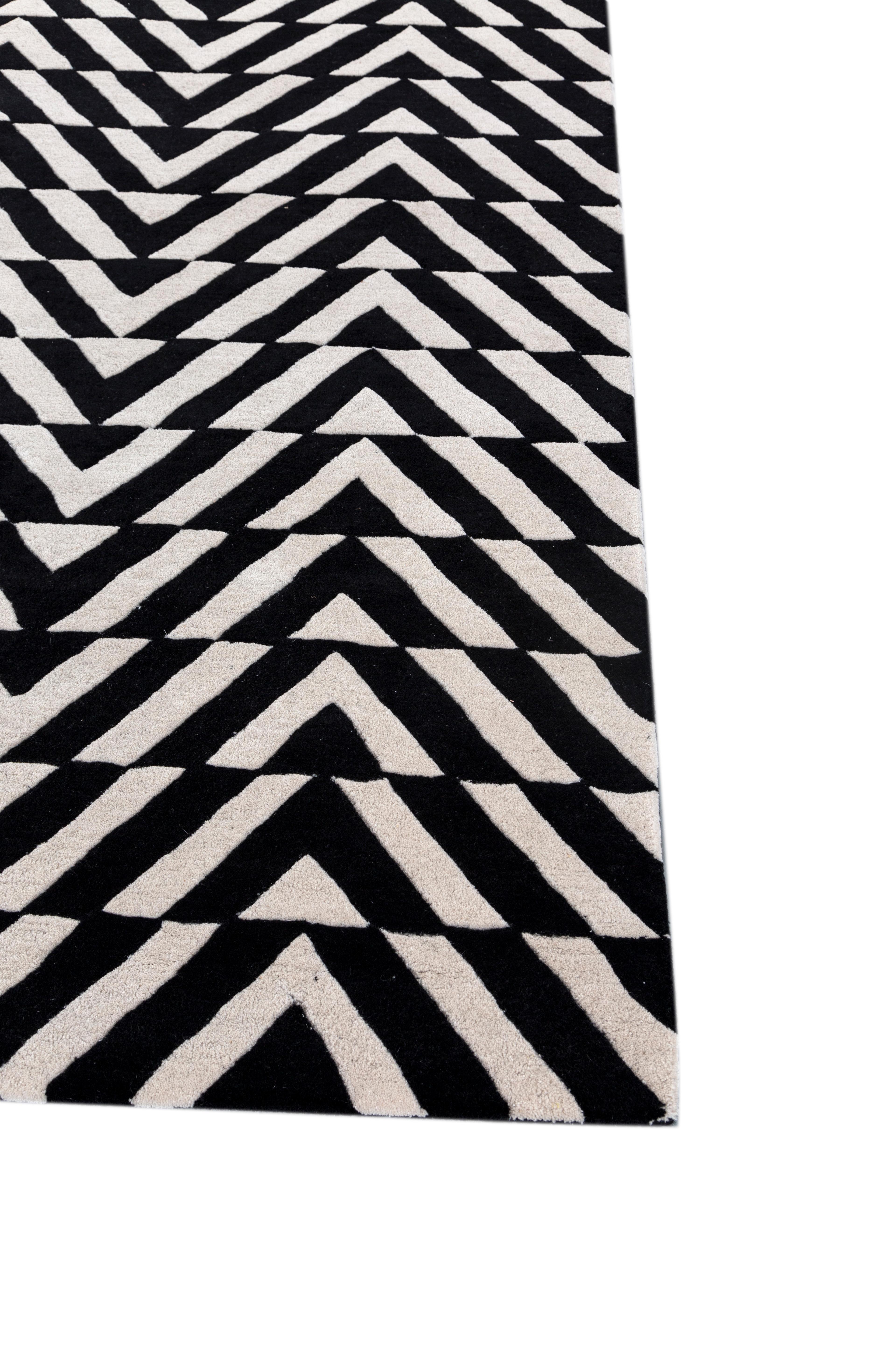 Jaipur Teppiche 4x6 Füße Hand getuftet Teppich Wolle Modern Grau Und Schwarz Teppich (Moderne) im Angebot