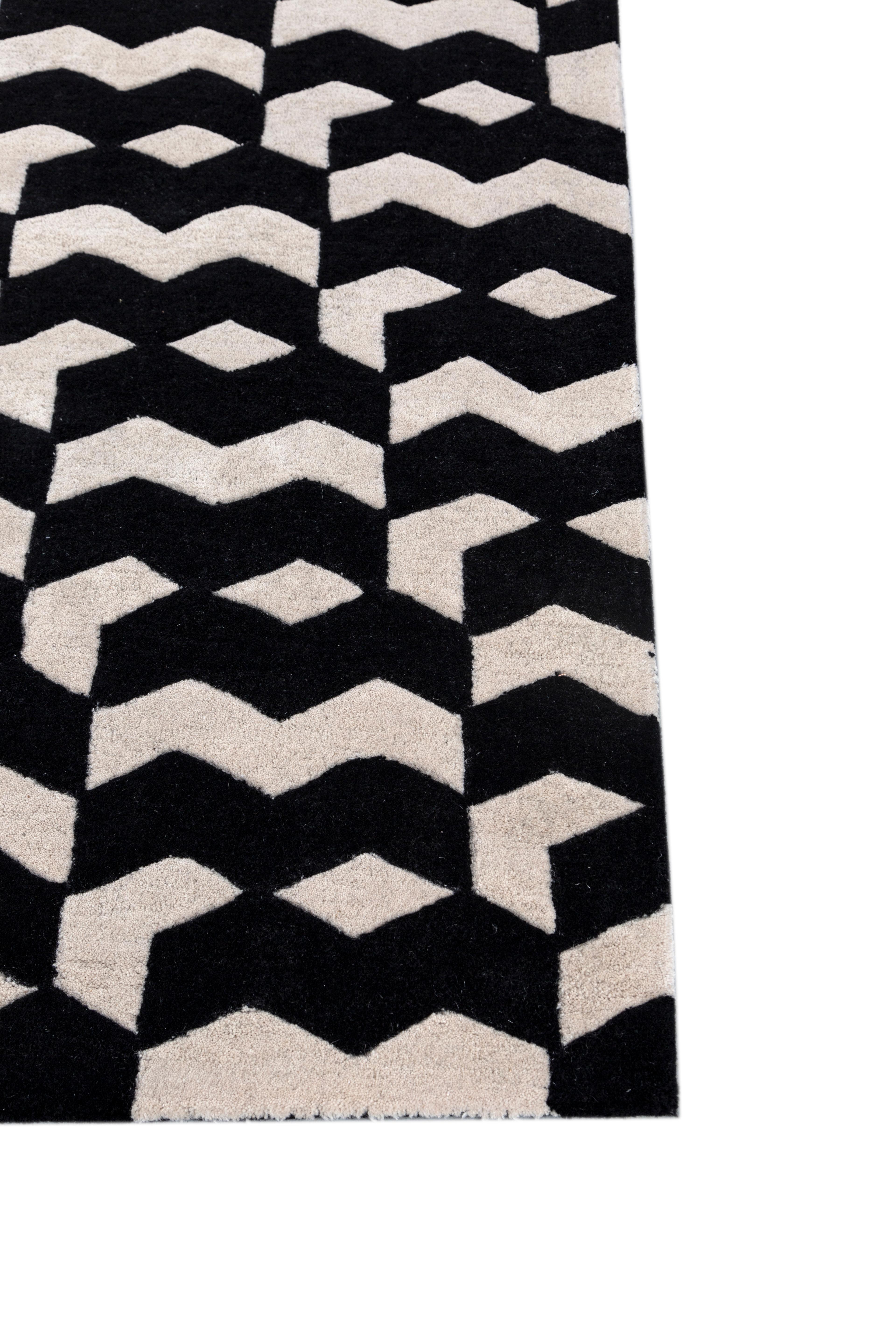 Jaipur Teppiche 4x6 Füße Hand getuftet Teppich Wolle Modern Grau Und Schwarz Teppich (Moderne) im Angebot