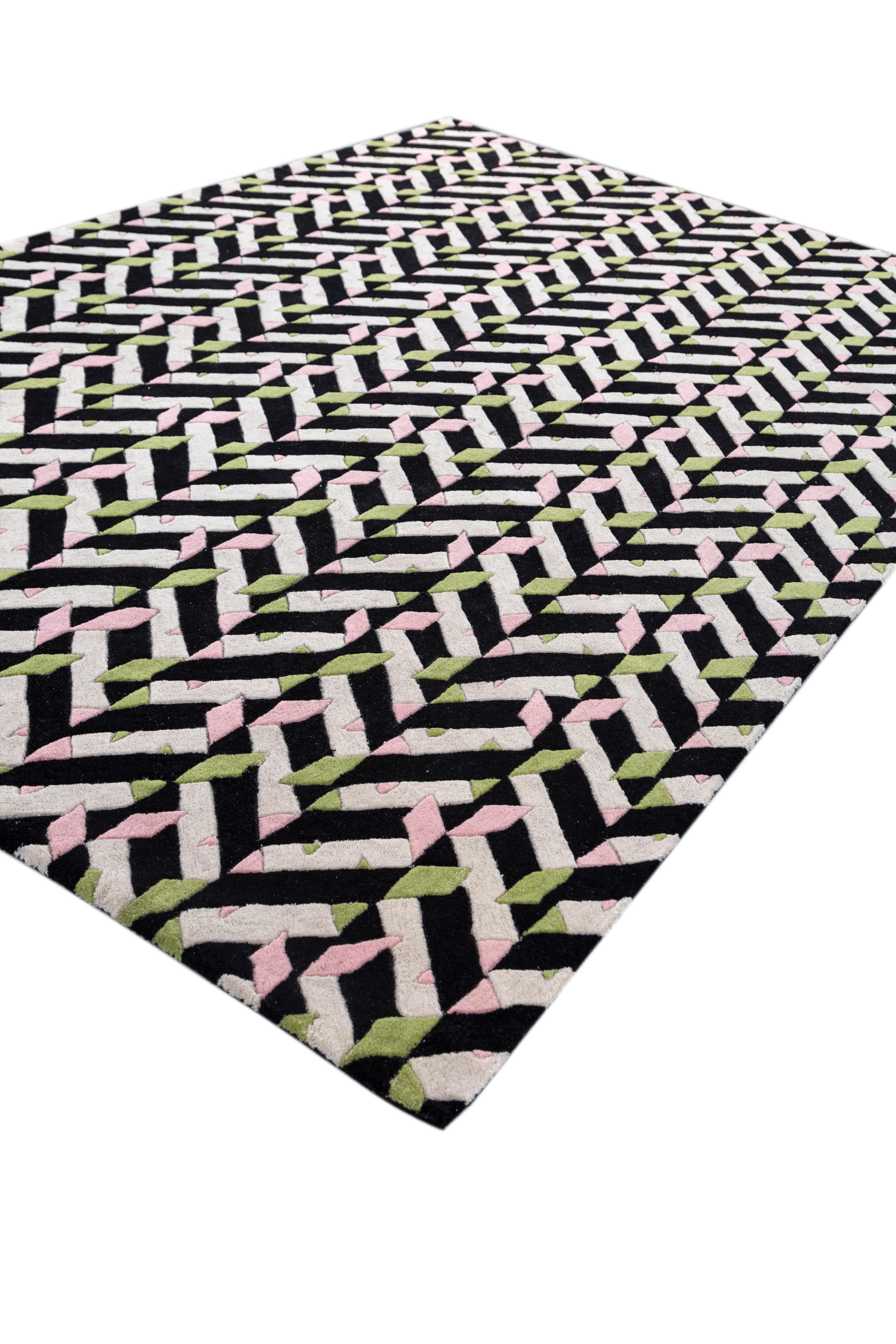Jaipur Teppiche 4x6 Füße Hand getuftet Teppich Wolle Modern Grau Und Schwarz Teppich (Indisch) im Angebot