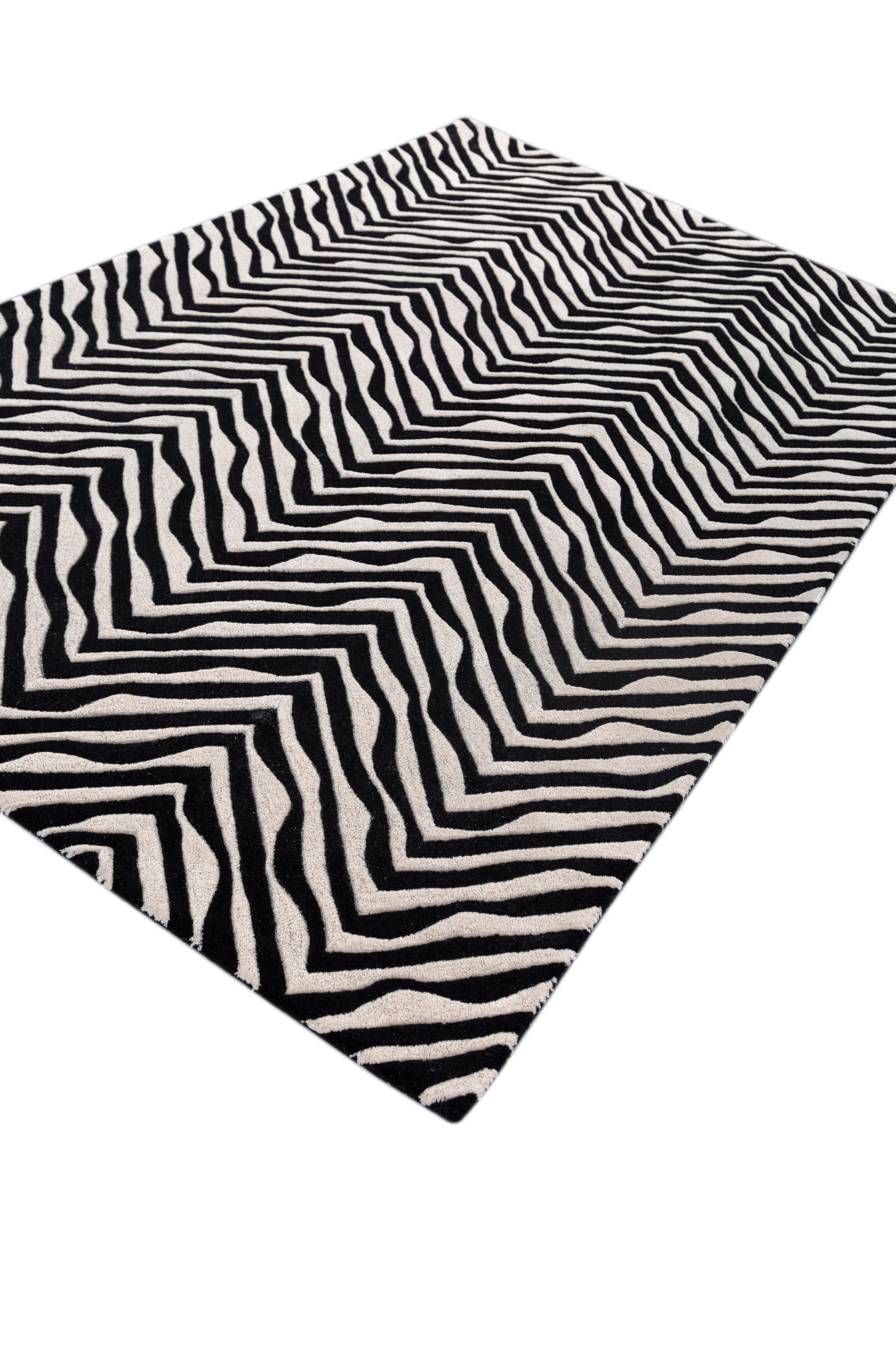 Jaipur Teppiche 4x6 Füße Hand getuftet Teppich Wolle Modern Grau Und Schwarz Teppich (Indisch) im Angebot