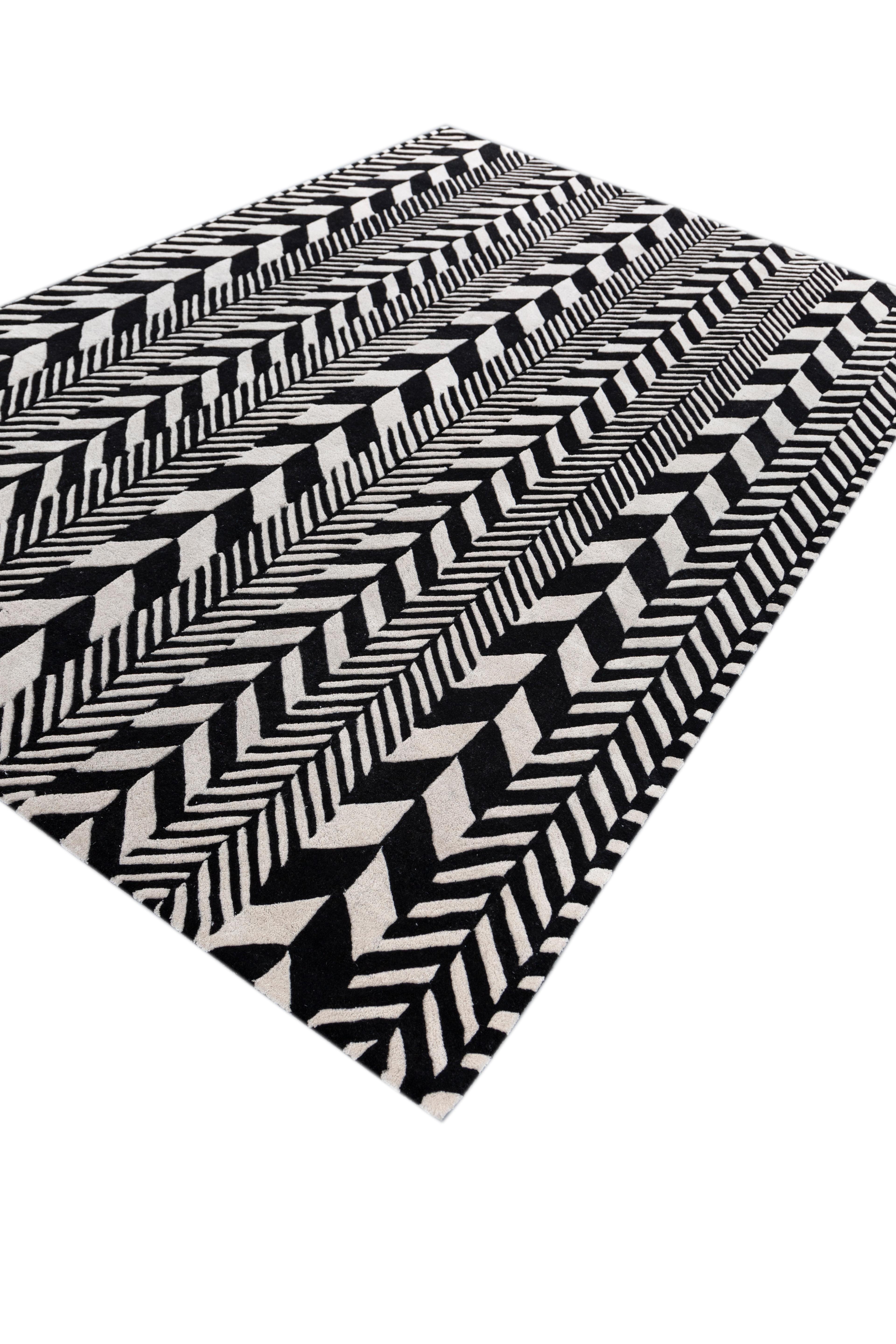 Jaipur Teppiche 4x6 Füße Hand getuftet Teppich Wolle modern Grau Und Schwarz Teppich (Indisch) im Angebot